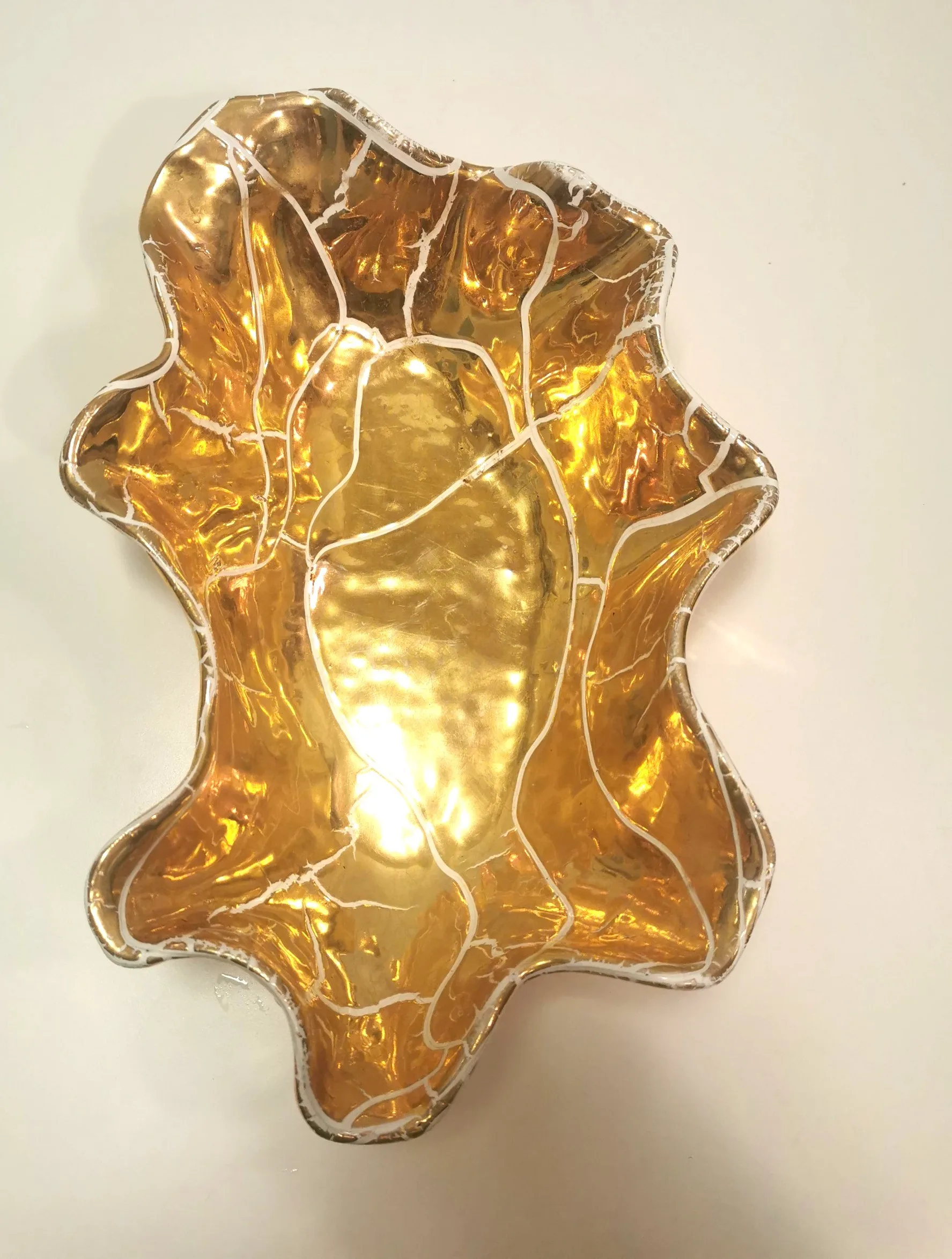 Vintage Gold Wavy Edge Display Dish - Italian Style Art Pottery image indicator(5)