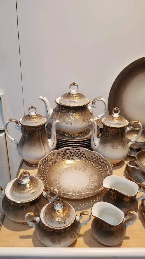 SUPER RARE Mid-Century 54pc Eberthal 650 Gilt Tea Coffee Service image indicator(4)