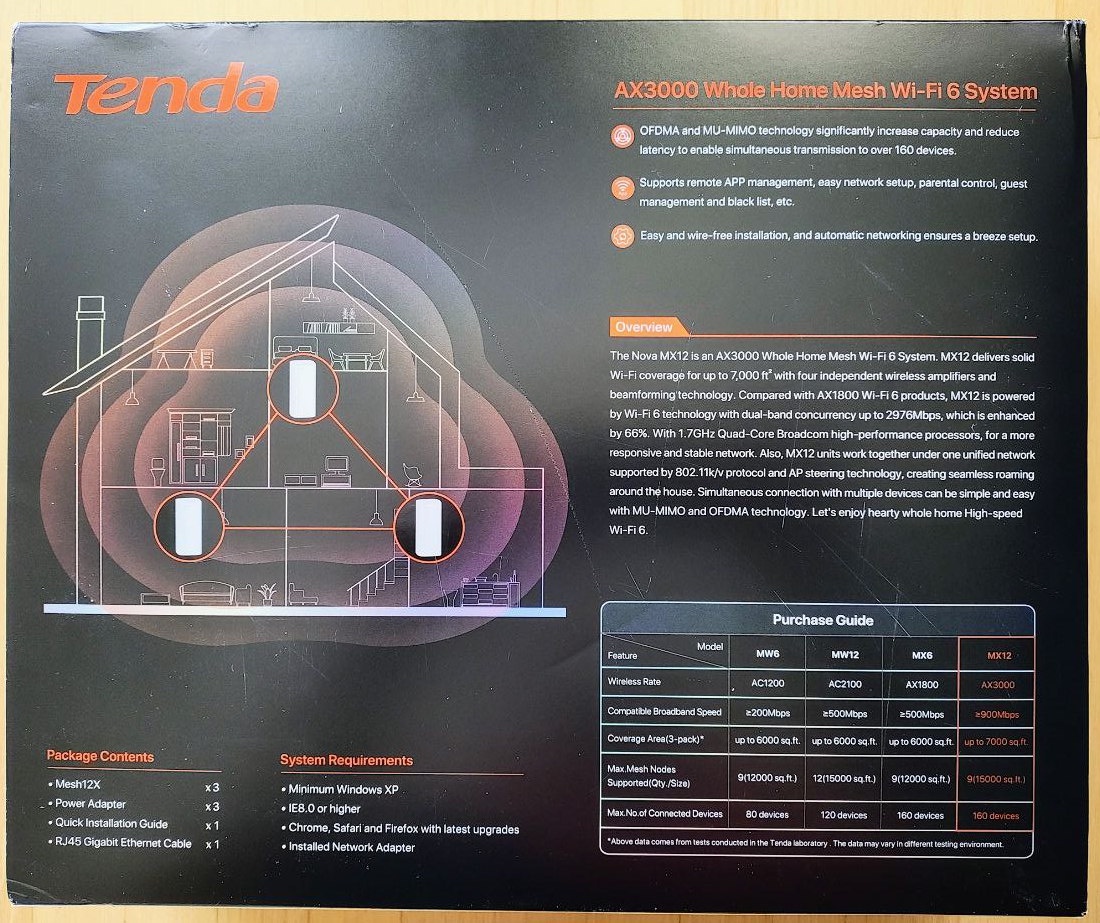 Tenda Nova MX12 AX3000 WiFi 6 Mesh 3-Pk (7000 sq ft) w/ Box - photo 2