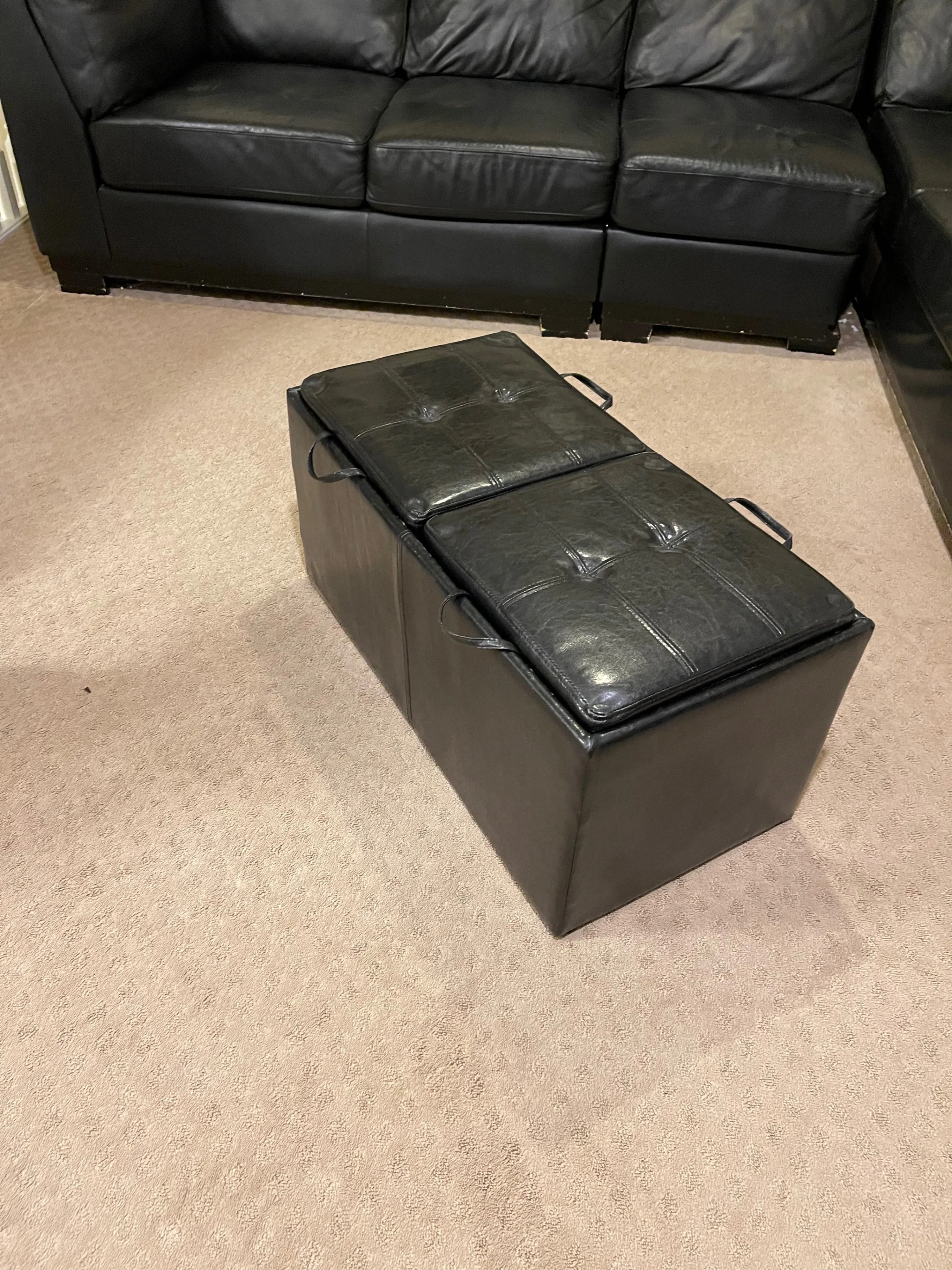 Black Leather Rectangle Ottoman with Storage thumbnail