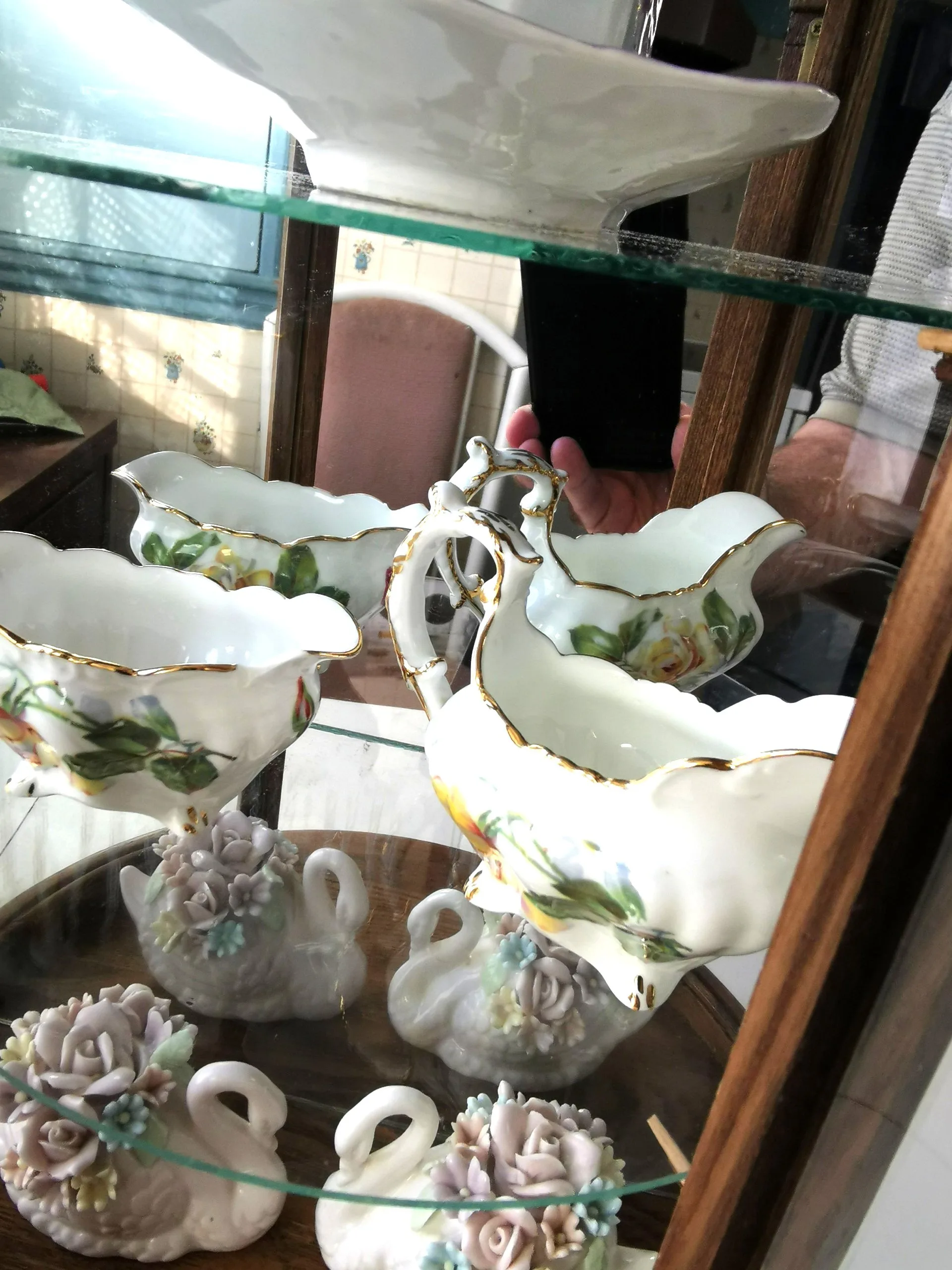 Vintage Hardwood Curio Cabinet Curved Glass Door Half Round image indicator(6)