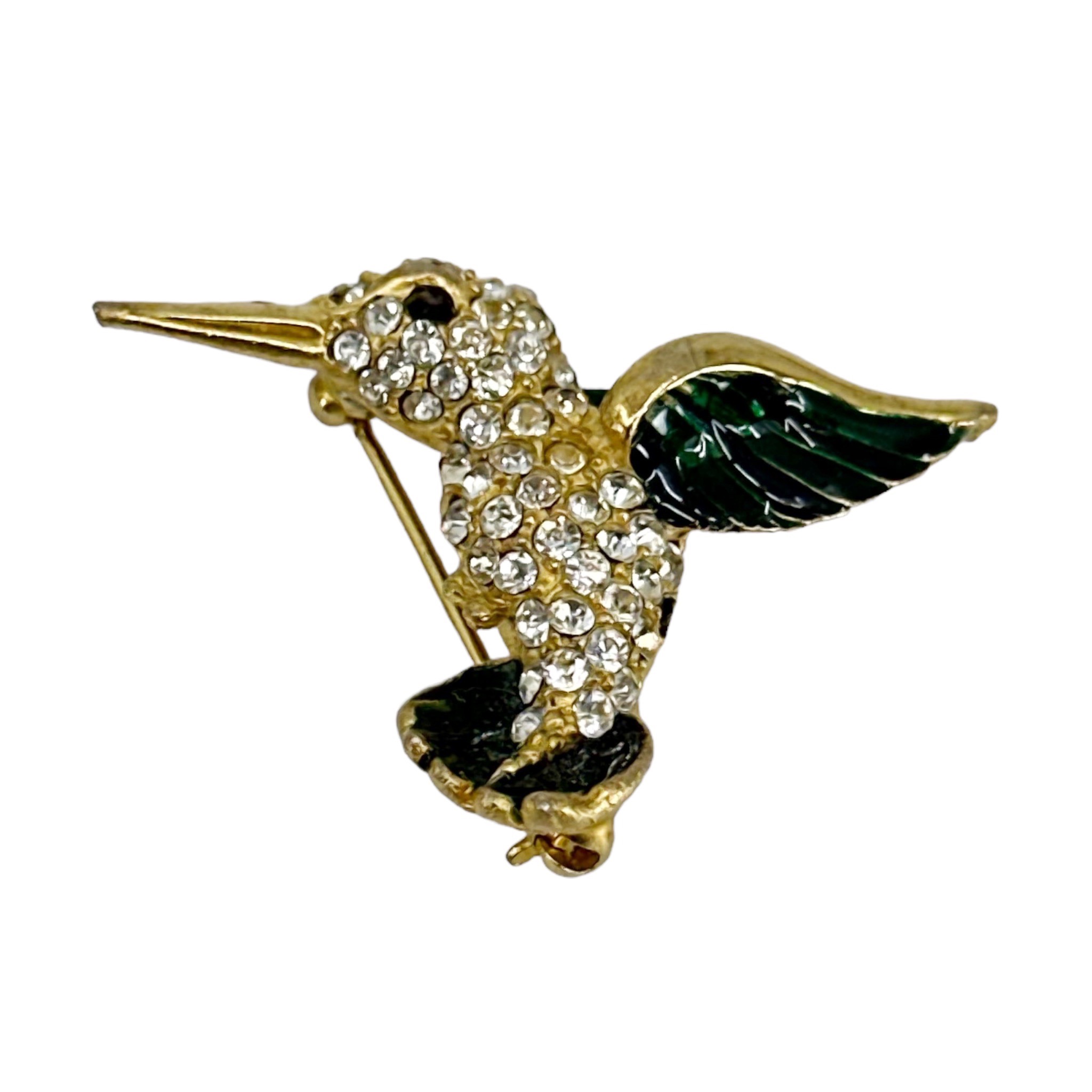Vintage Gold tone rhinestone enamel hummingbird brooch - GM341 - photo 2