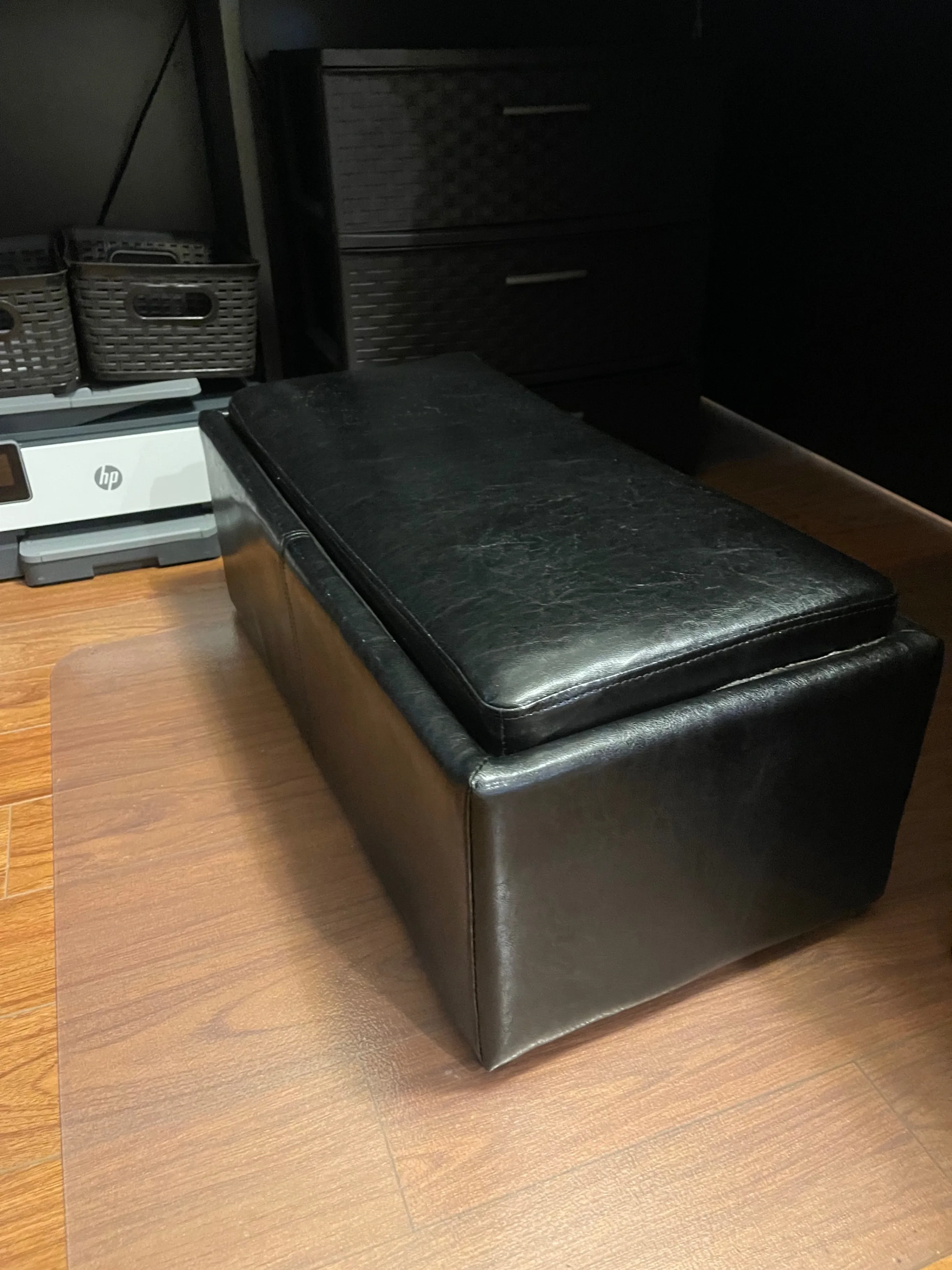 Black Leather Rectangle Ottoman with Storage image indicator(3)