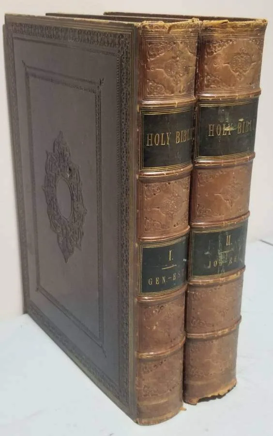 Antique 2-Volume Holy Bible Commentary Set – Virtue & Co. 1860s thumbnail