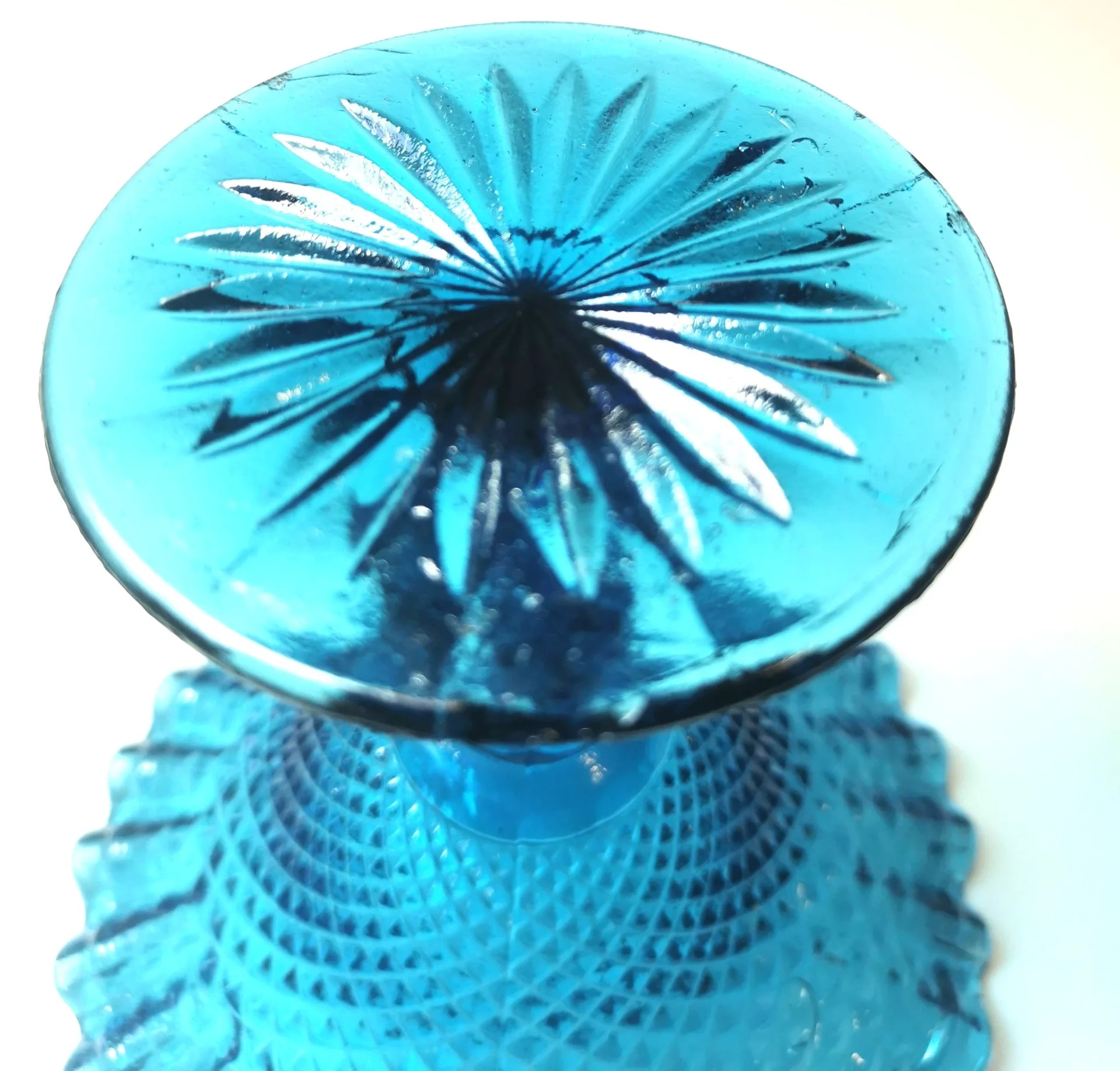 Candy Dish Pedestal Cool Blue Diamond Point Compote Vintage 60s image indicator(3)