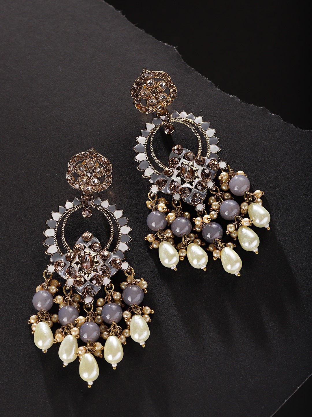 Premium Gold-Plated Beaded Drop Earrings with Meenakari Work
