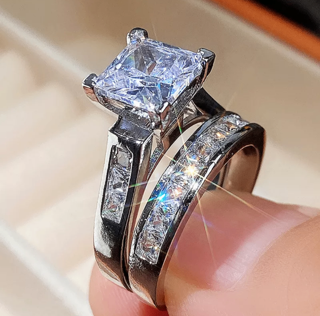 Stainless Steel Wedding Ring Set for Women Square Sizes 6 to 10 - photo 4