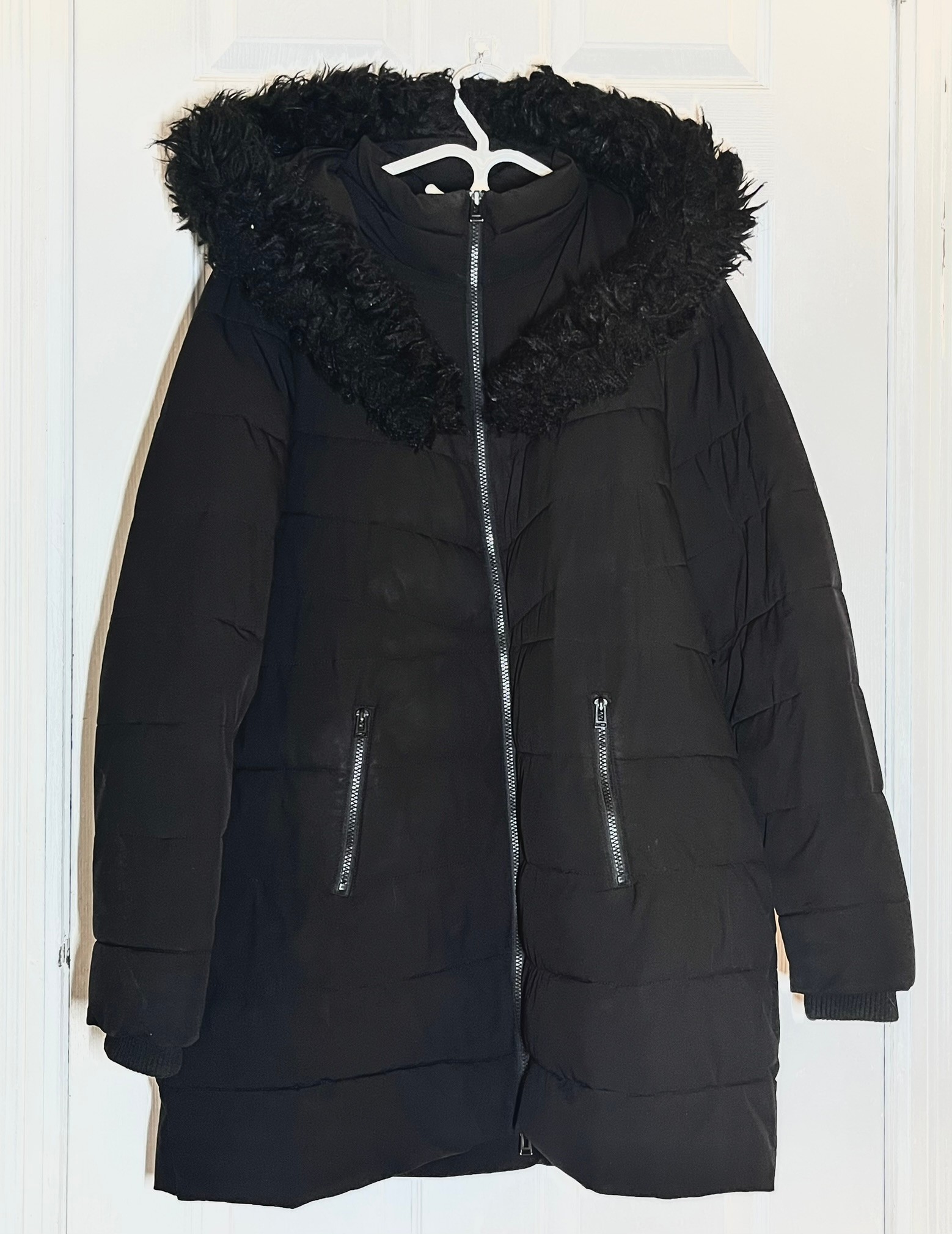 Reitmans Black Winter Coat with Faux Fur Trim (XXL)