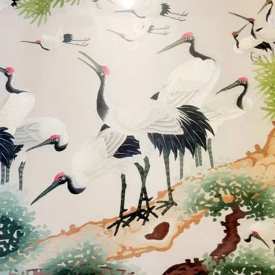 Large Vintage 100 Chinese crowned crane silk embroidery framed image indicator(2)