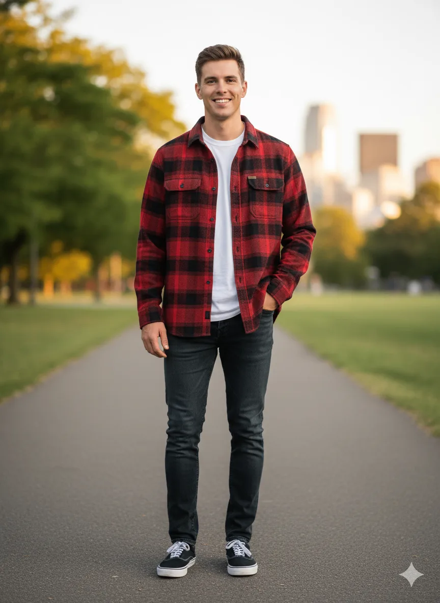 🌲 ORVIS Classic Flannel - Red/Black Plaid - Men Size (L) thumbnail