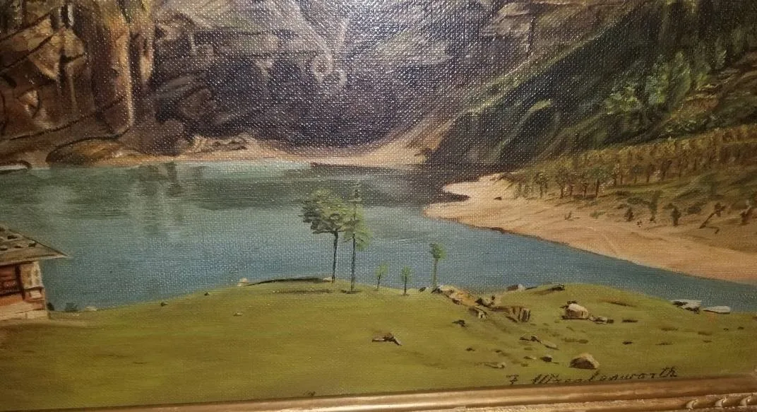 Alpine Glacier Oil Painting Signed F. Wreglesworth 20x30 c.1950s image indicator(6)