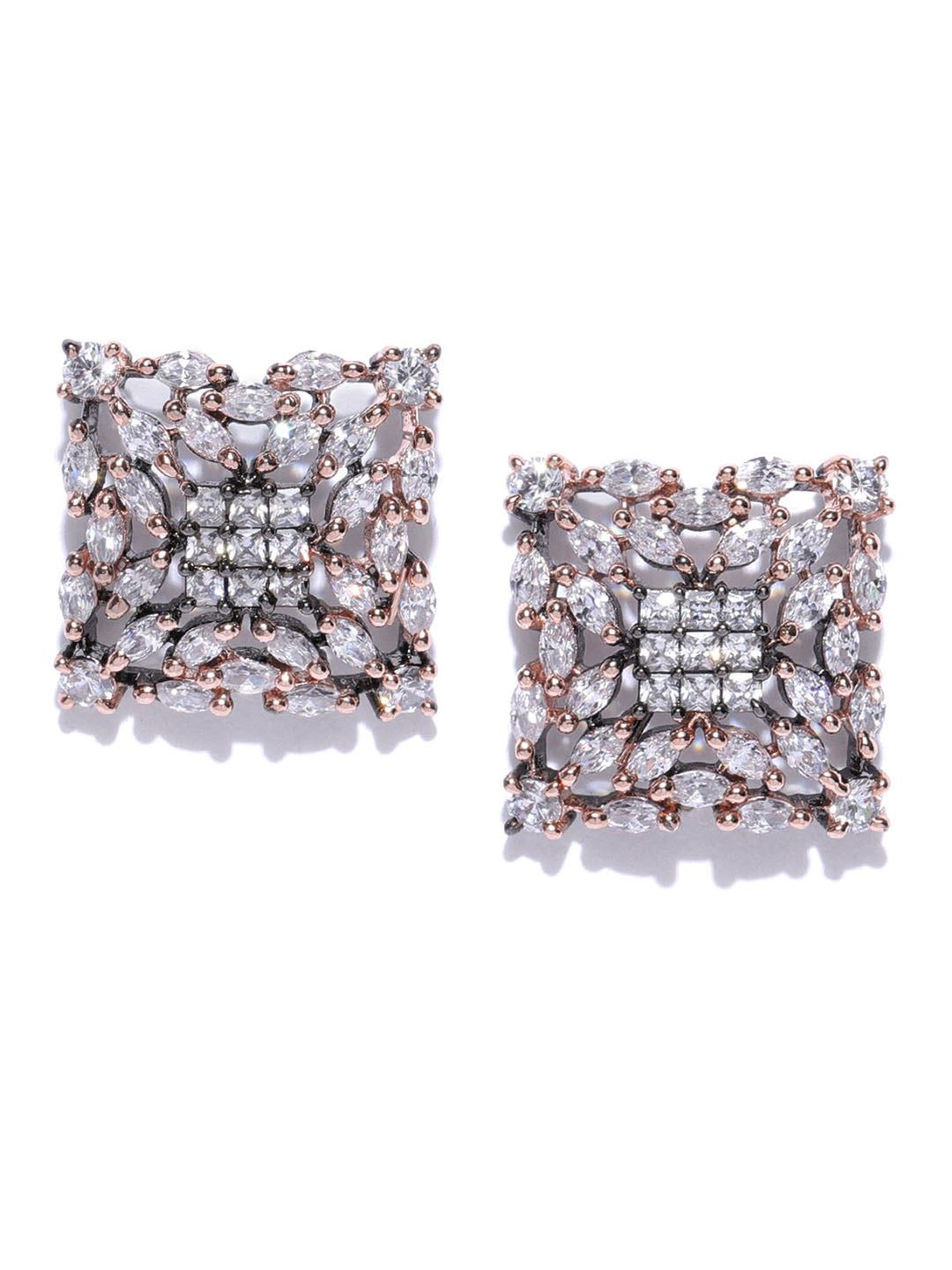 Primium Sparkling Rose Gold Plated American Diamond Stud Earring - photo 3