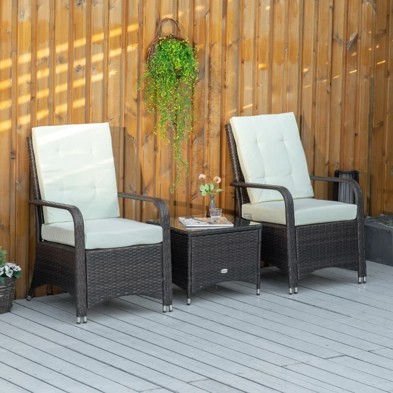 3 piece Patio/Balcony Set w/ Cushions & Glass Table + FREE cover