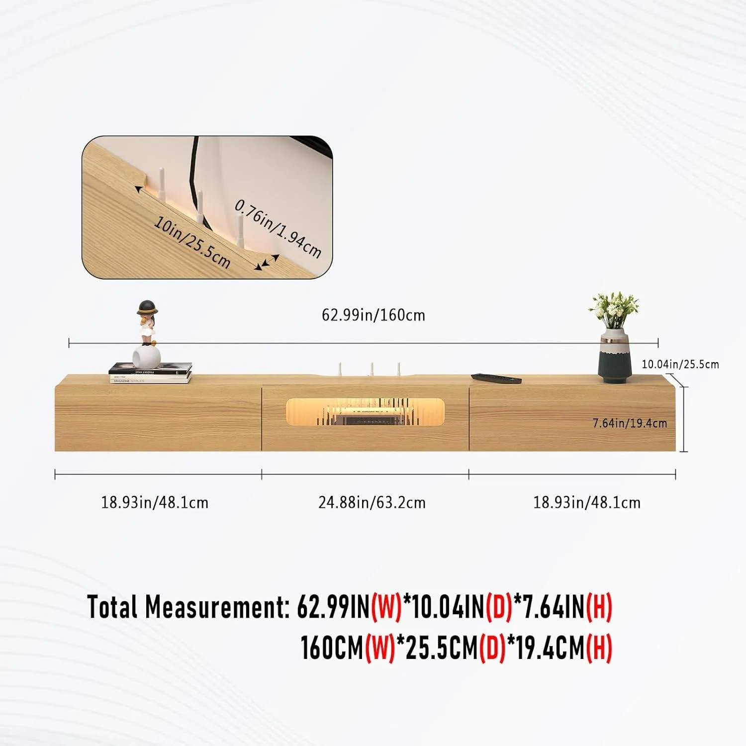 Bixiaomei Floating TV Stand with LED Lights 63'' Wall Mounted TV image indicator(3)