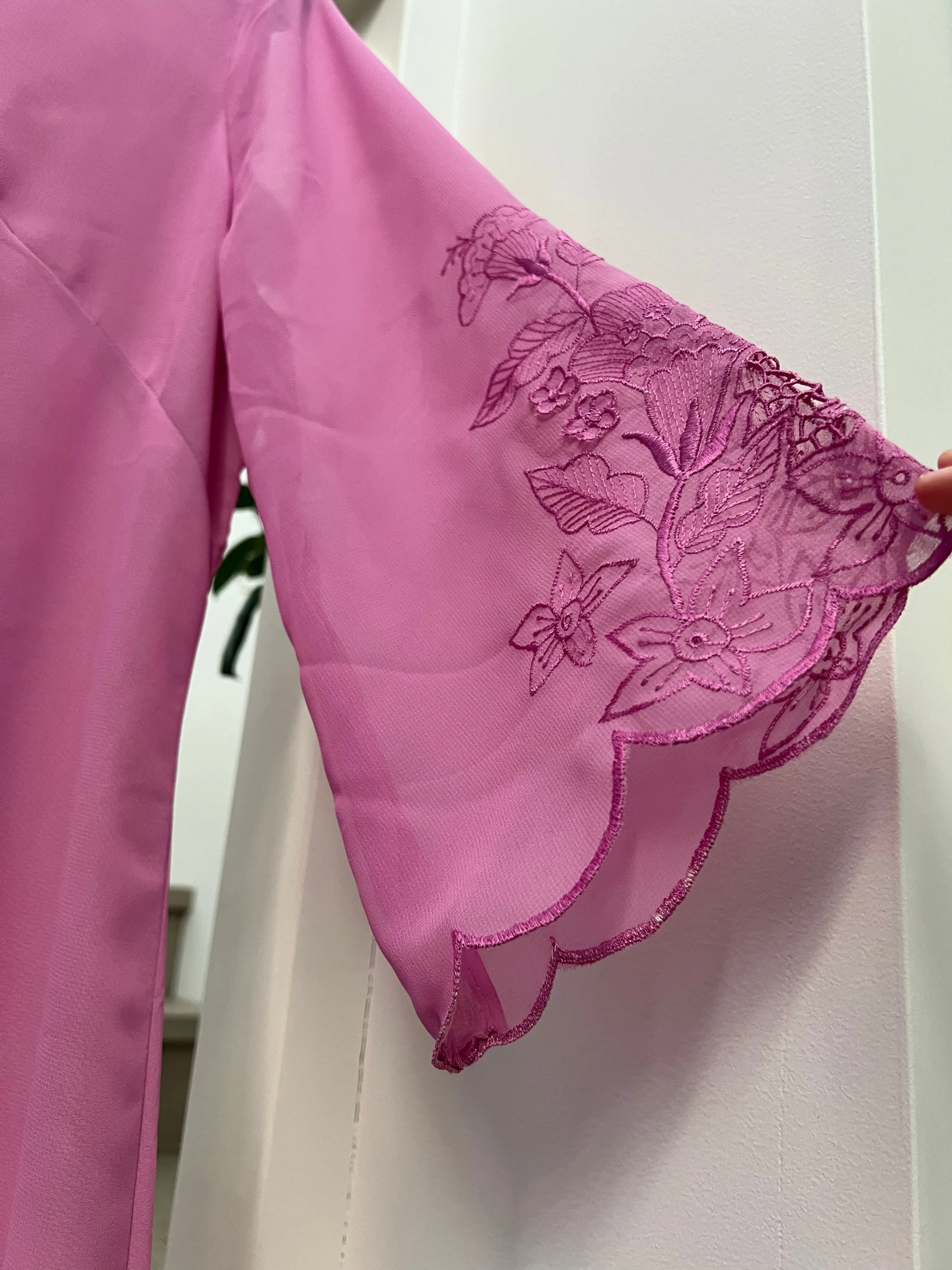 Groovy Kaftan Vintage MCM 1960s Embroidered Rose Dress image indicator(4)