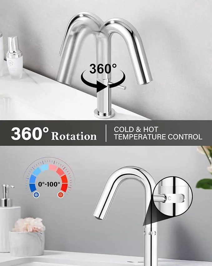 Polished Chrome Bathroom Faucets 1 Hole with 360° Swivel Spout image indicator(6)