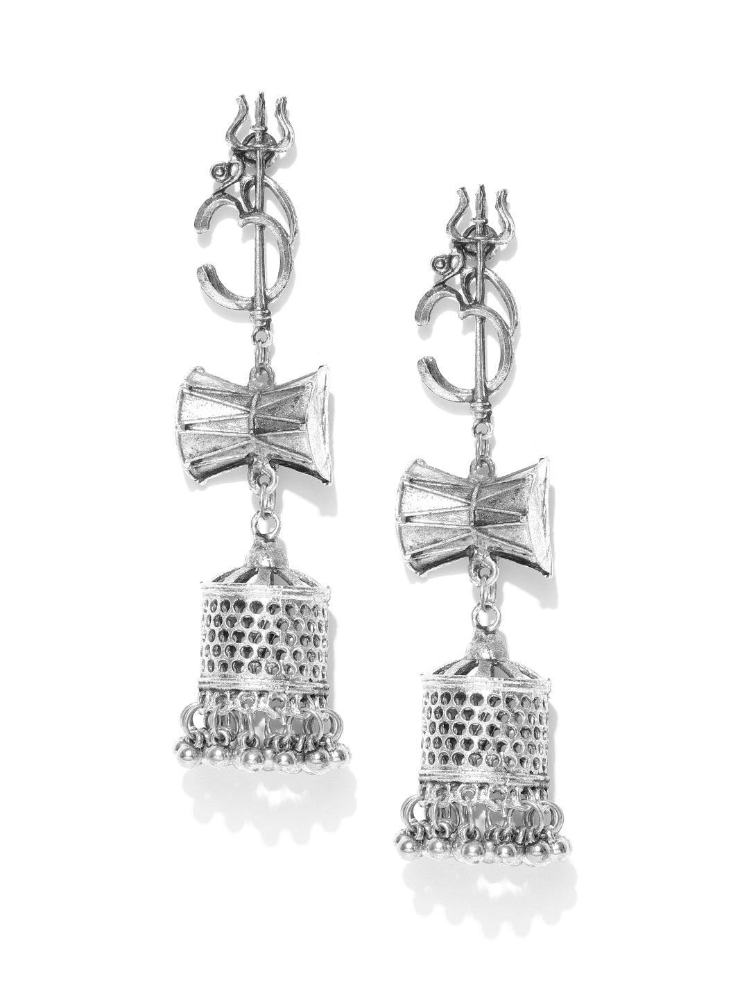 Oxidised Silver-Plated Shiva-Inspired Jhumka Earrings for Women - photo 3