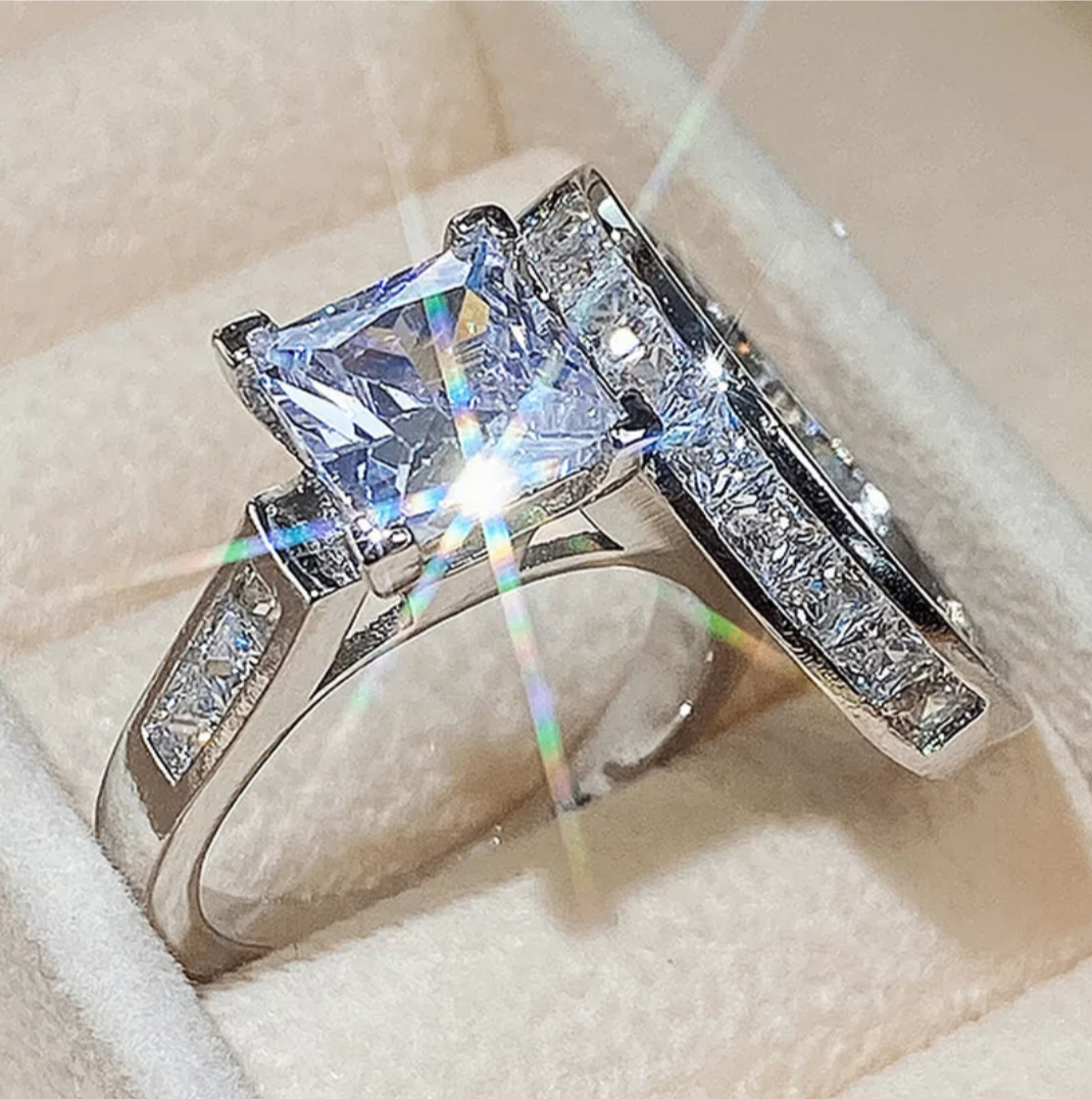 Stainless Steel Wedding Ring Set for Women Square Sizes 6 to 10 - photo 2