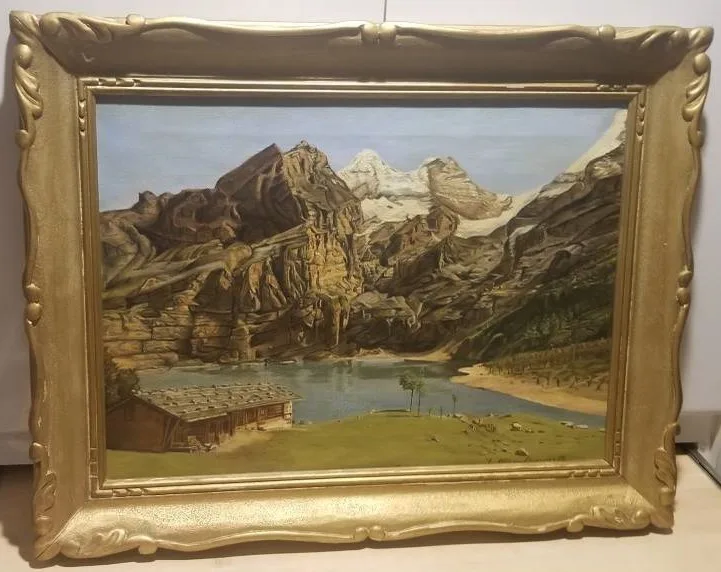 Alpine Glacier Oil Painting Signed F. Wreglesworth 20x30 c.1950s thumbnail