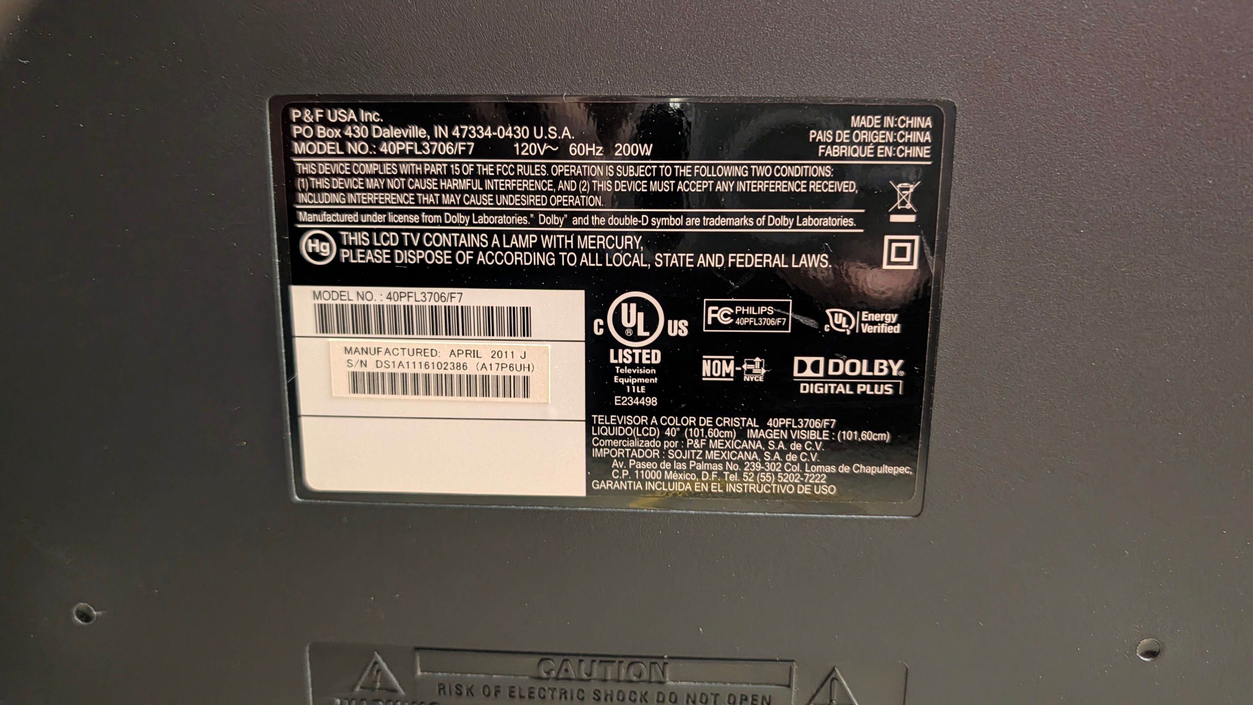 Phillips 40” 40PFL3706 LCD TV 1080P - photo 3