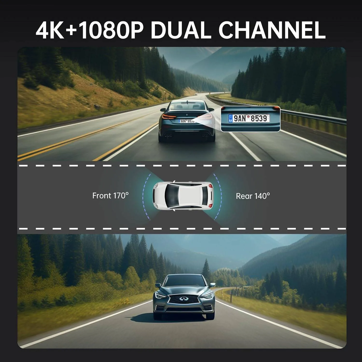 4K Rear View Mirror Camera, 12'' Mirror Dash Cam Front and Rear image indicator(3)