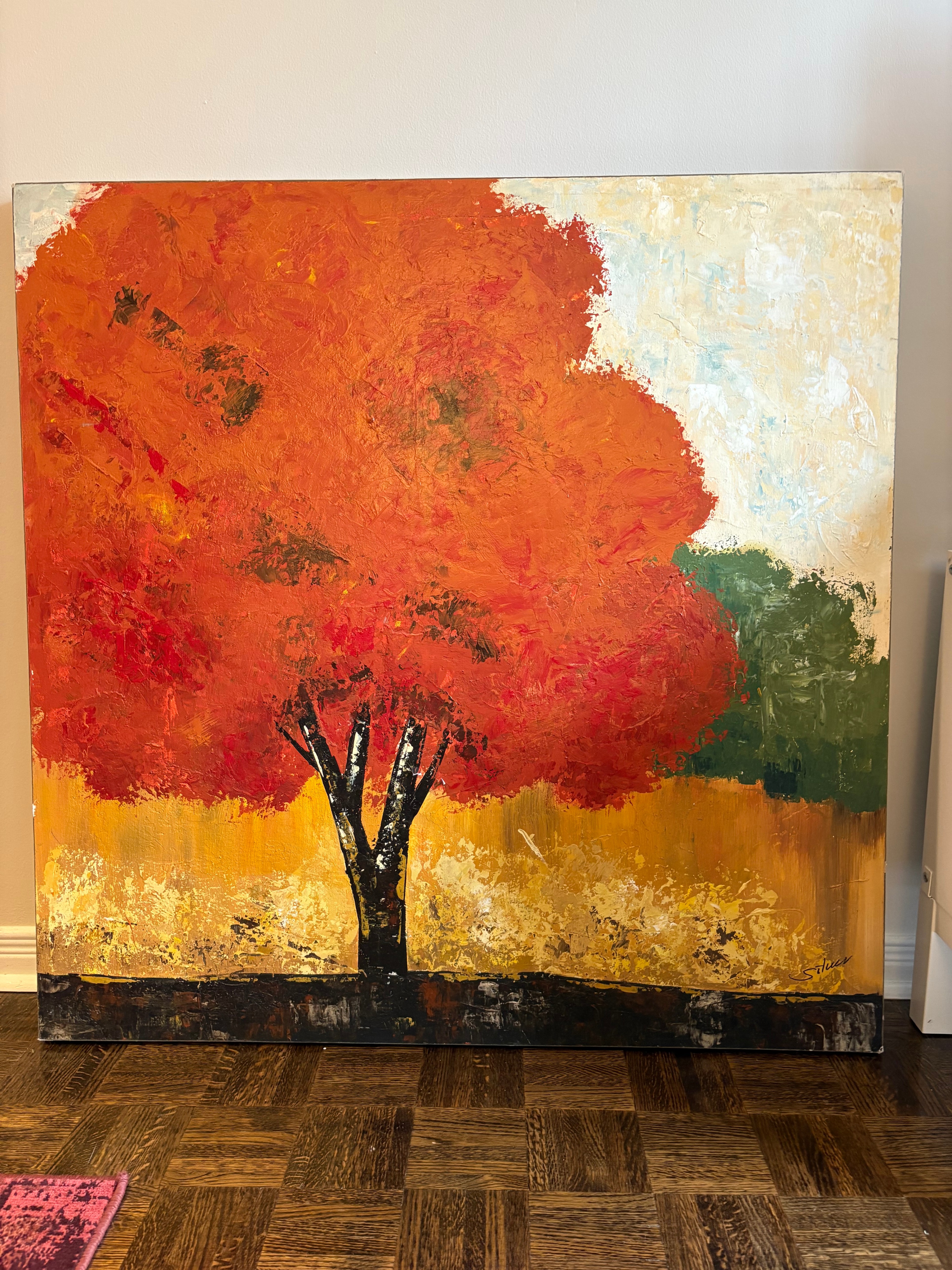 Original Autumn-Themed Oil Painting (40x40 in Canvas)