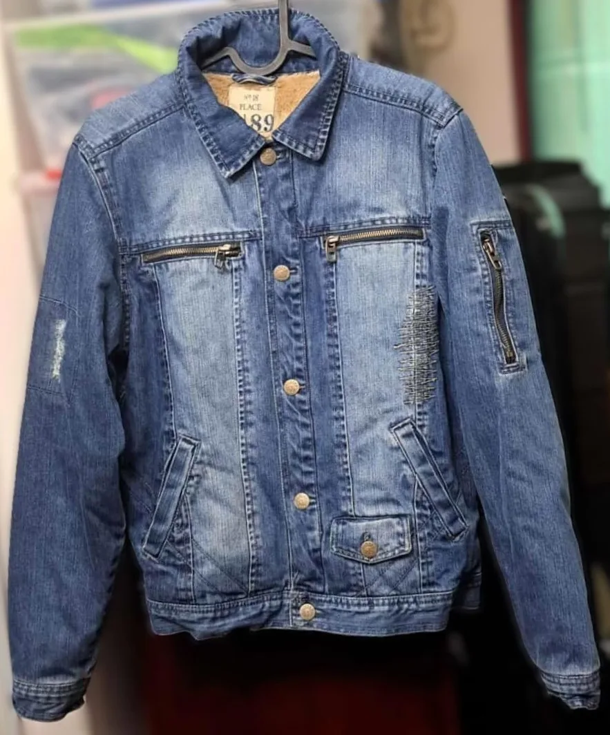 Denim Sherpa Jacket Ripped Classic Design Distressed Sleeve image indicator(3)