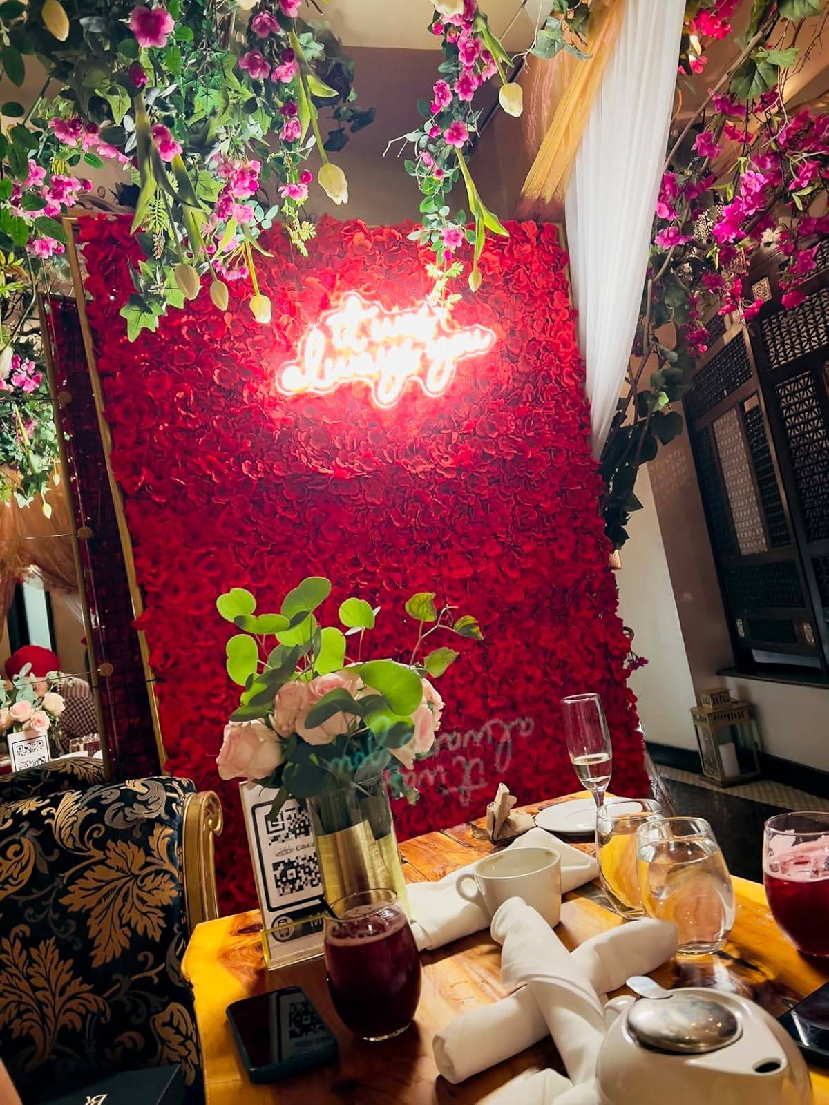 Blossom Red Artificial Floral Backdrop for Party