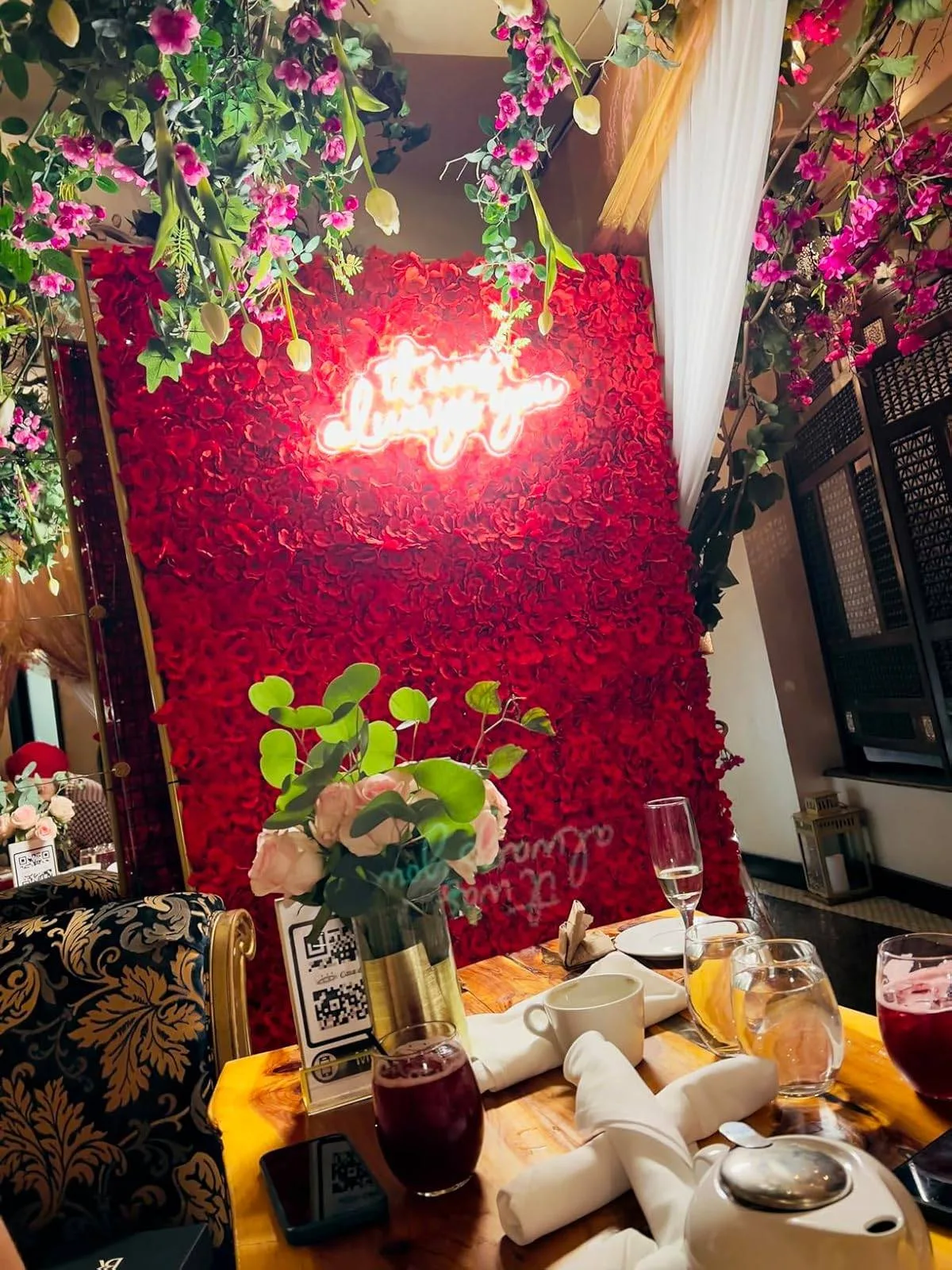 Blossom Red Artificial Floral Backdrop for Party