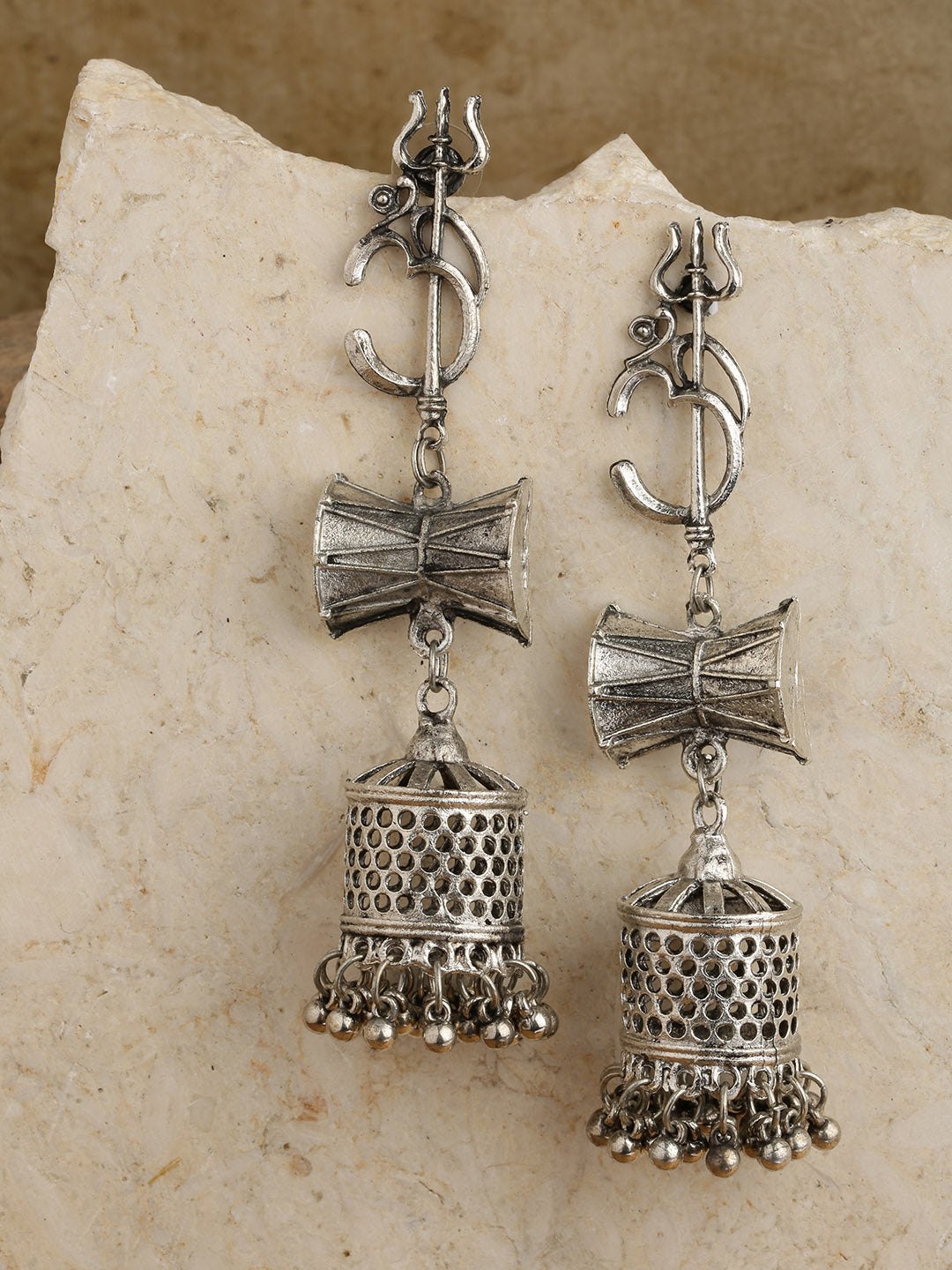 Oxidised Silver-Plated Shiva-Inspired Jhumka Earrings for Women