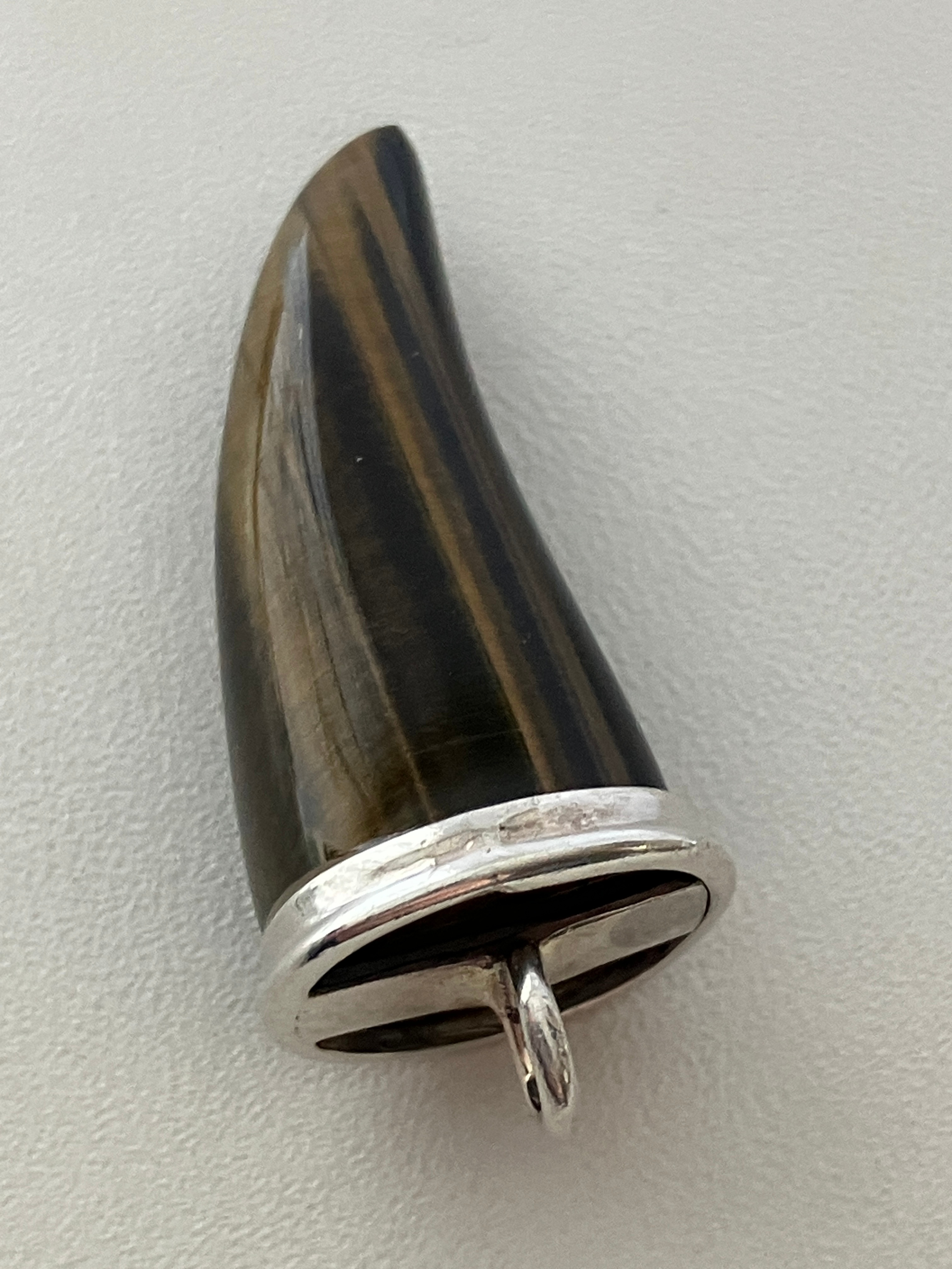 Tiger Eye Horn, Tooth, Claw Sterling Sliver Pendant - photo 3