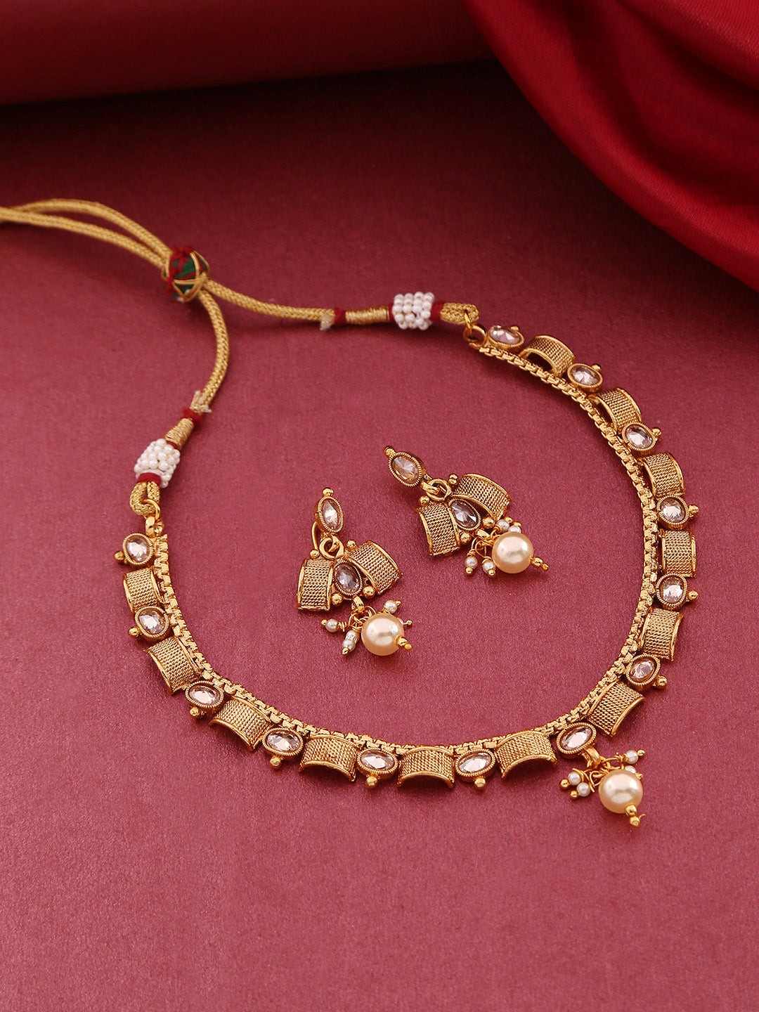 Premium Kundan Pearls Beads Gold Plated Jewellery Set for Women