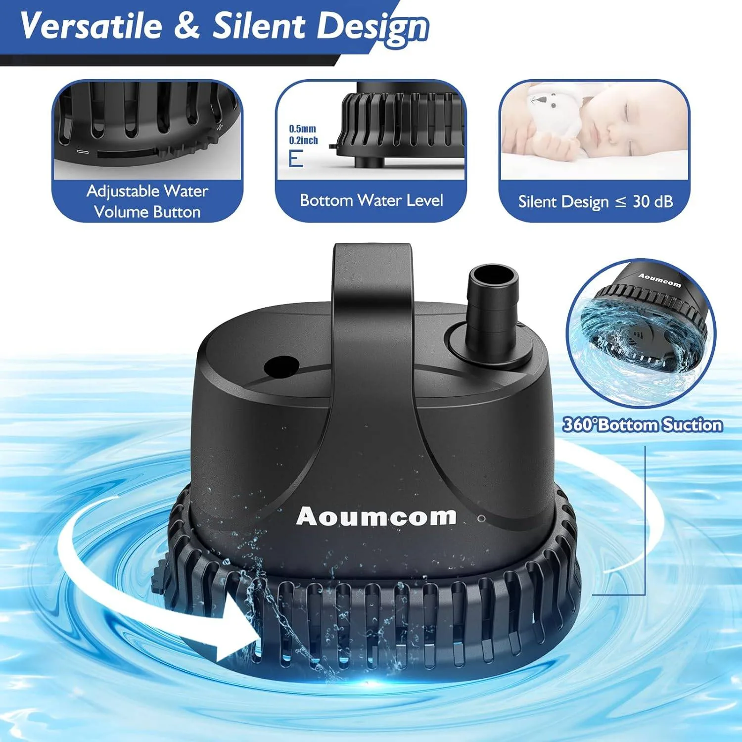 Aoumcom 400GPH Fountain Pump, 20W Submersible Water Pump thumbnail