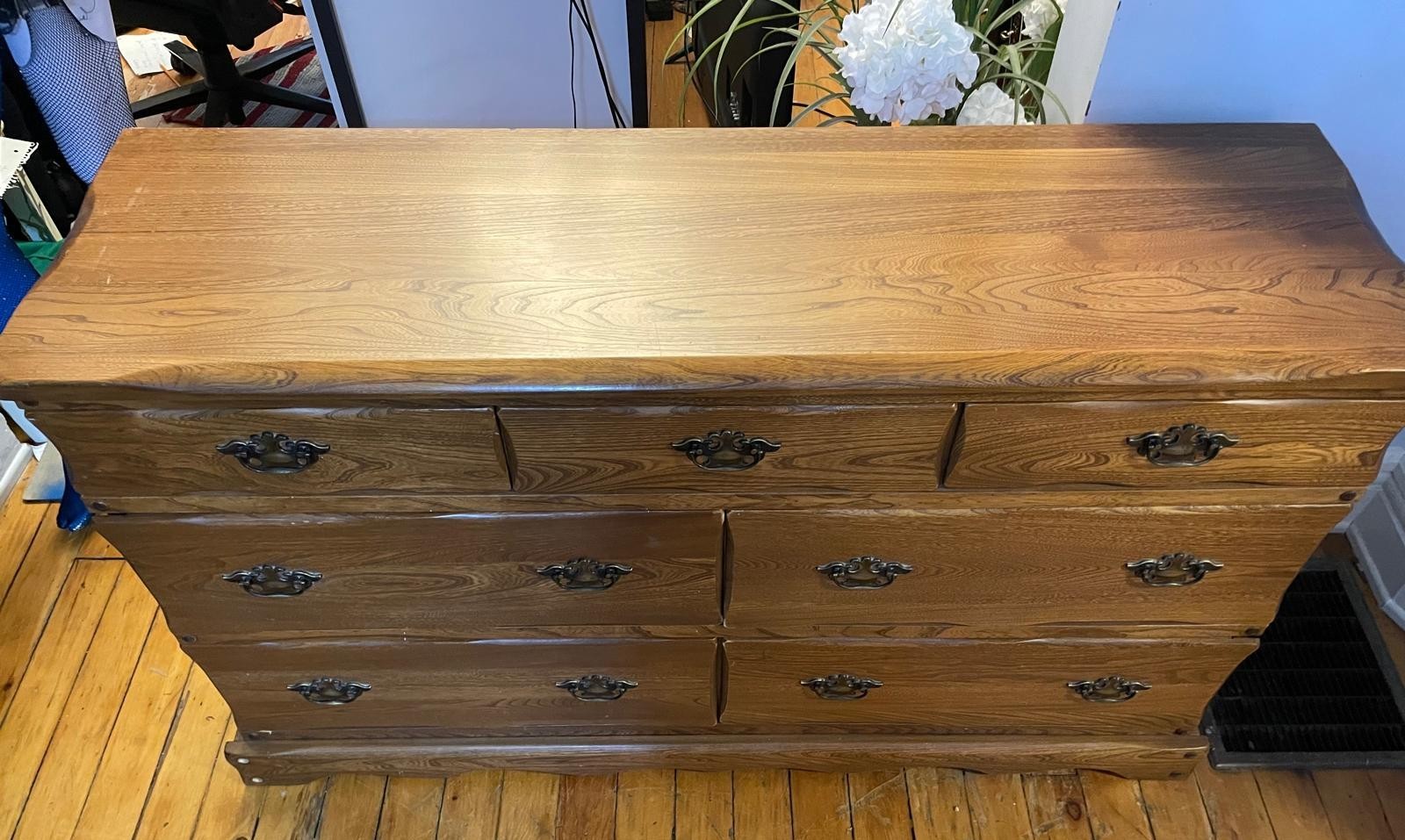 Mid-Century Walnut 7-Drawer Dresser – $120