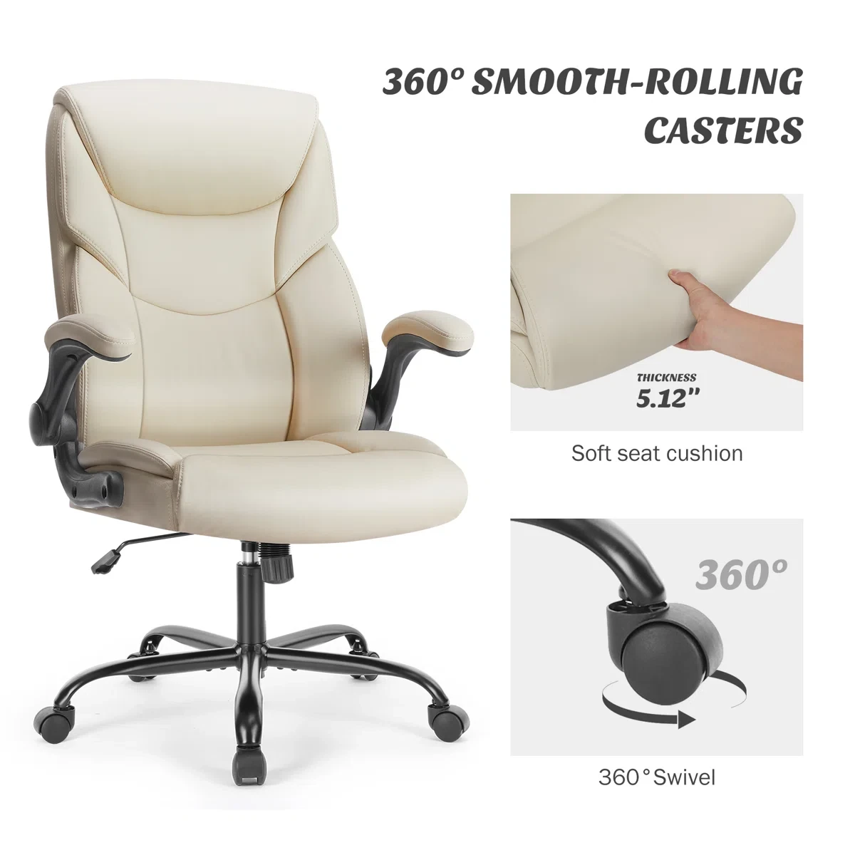 Executive office chair with off-white faux-leather - Super comfy - photo 3