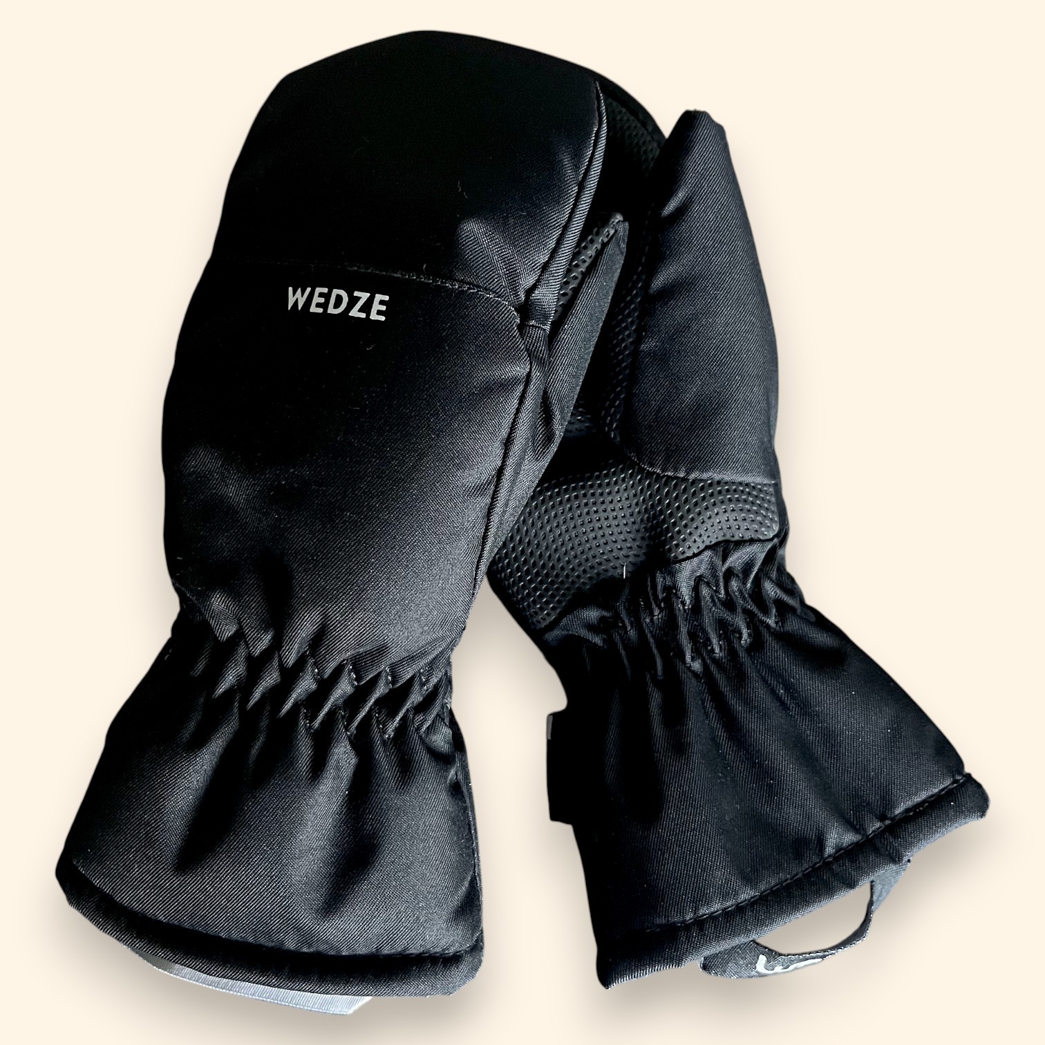 Wedze Kids Black Mittens | Waterproof Winter Gloves | Size Small