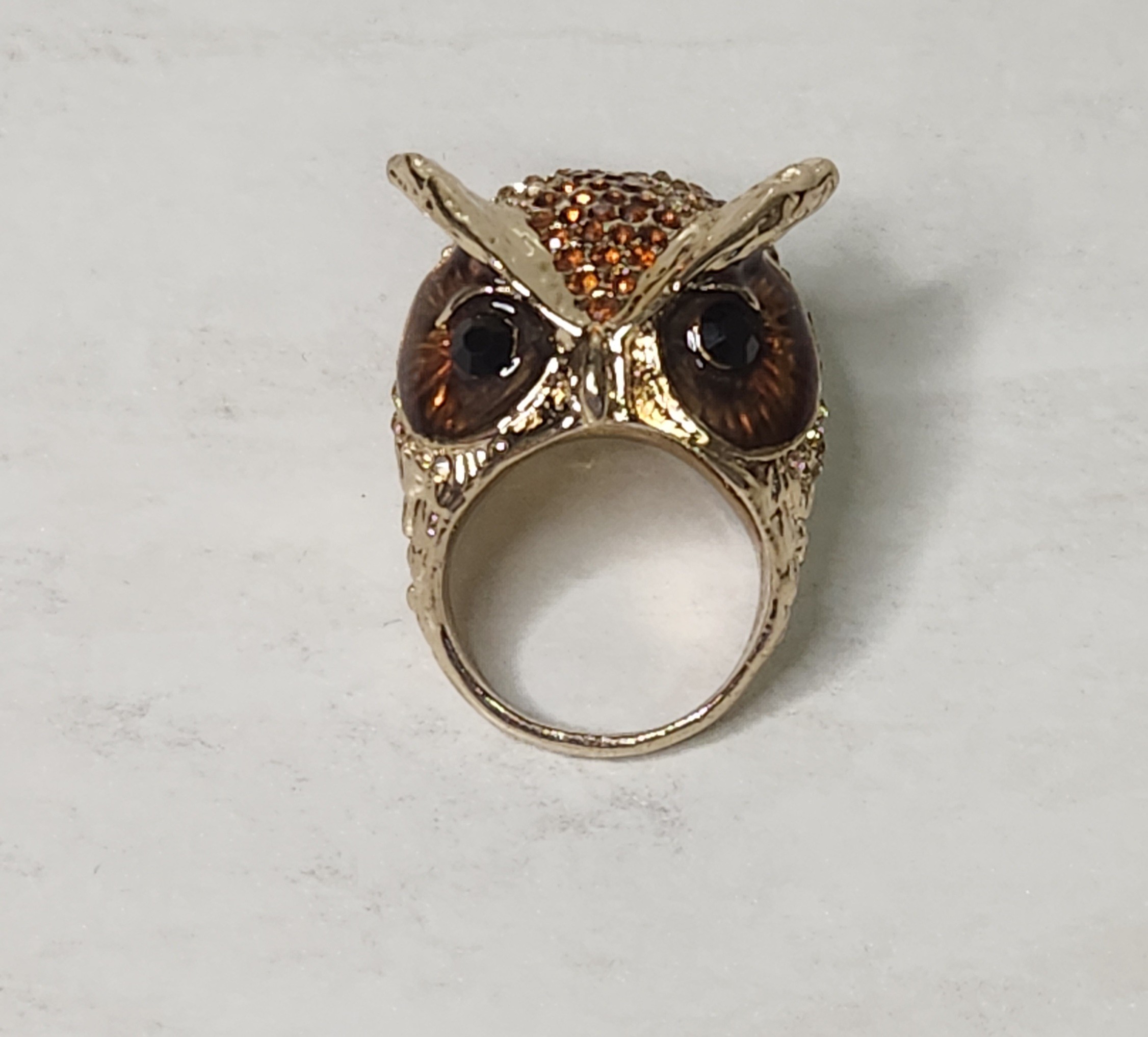Owl Ring, Multi Colour Austrian Crystal in Stainless Gold Finish
