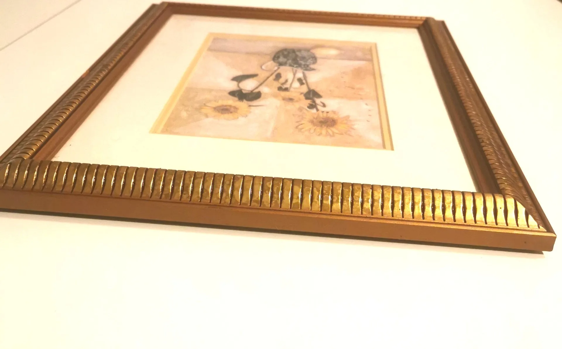 S. Hely” Vintage Floral Print 15″ × 13″ Signed Framed Sunflower image indicator(7)