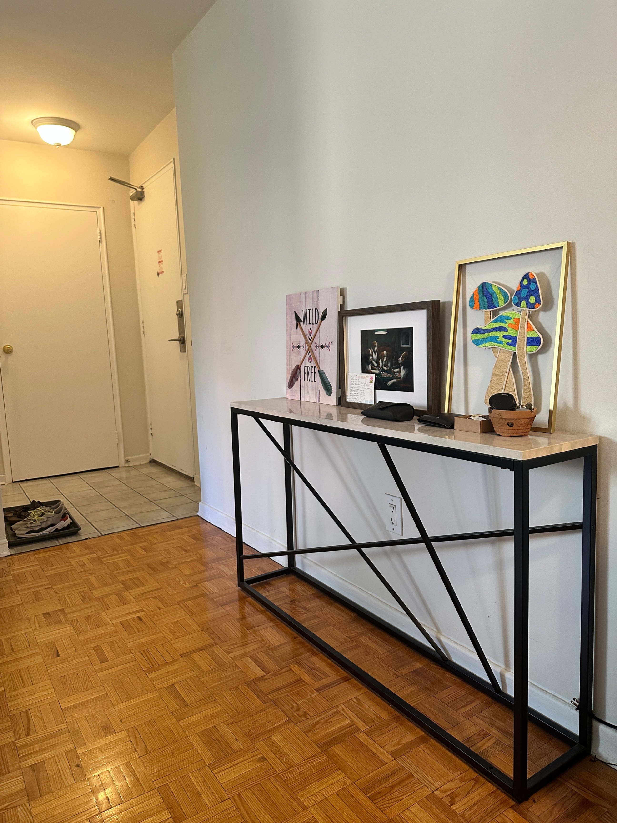 Modern Entry Console Table with Marble-Look Top