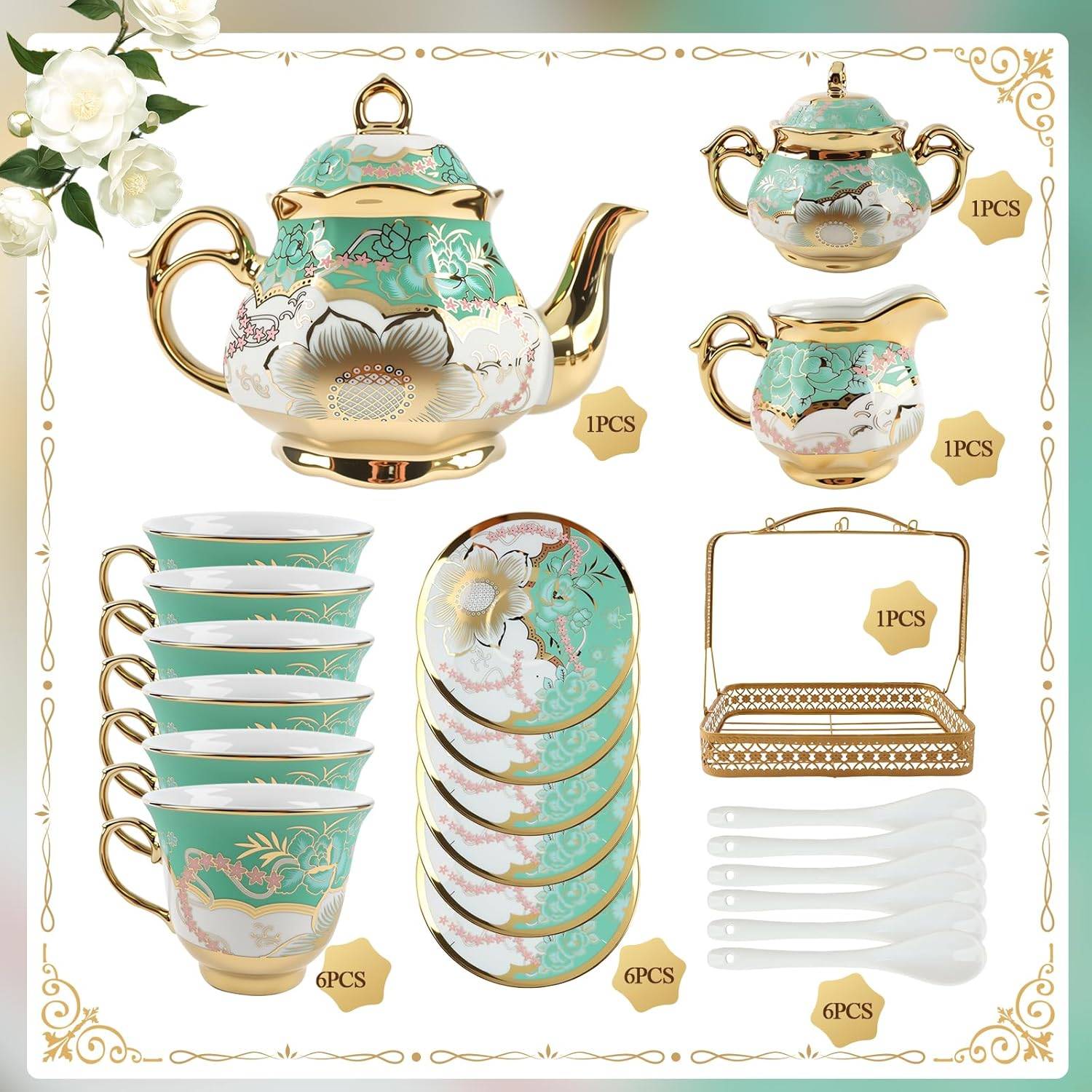 New Luxury Porcelain Tea Set (22 Pieces) - photo 5