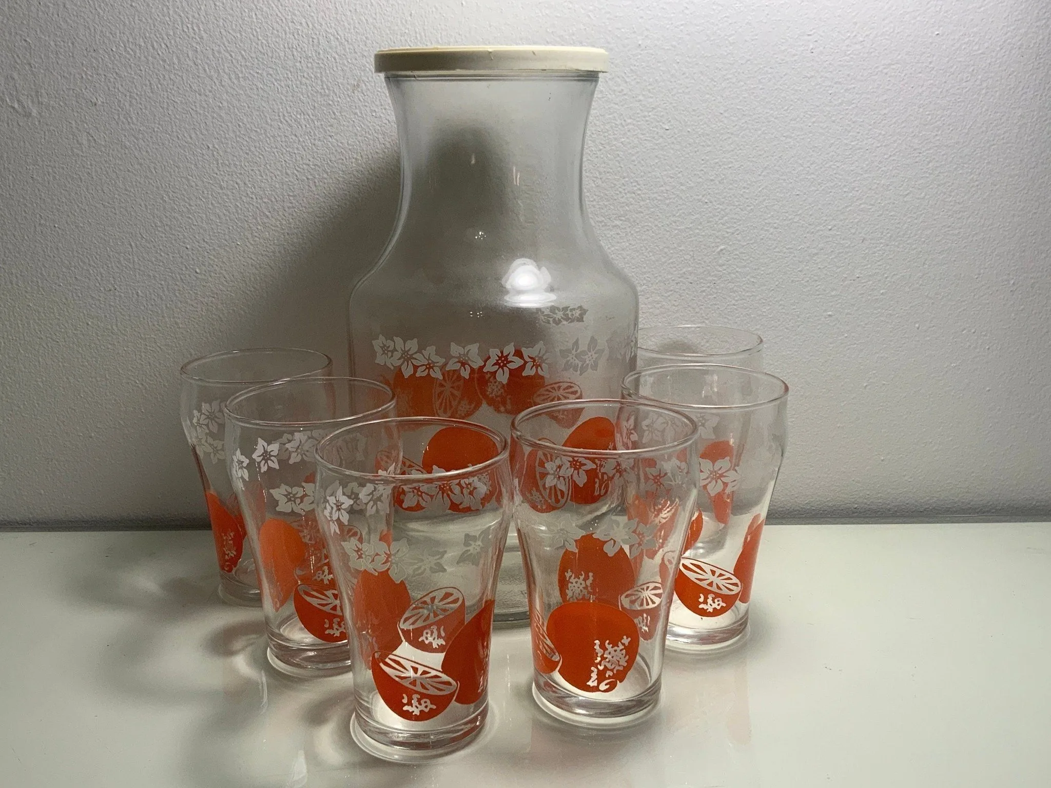 Anchor Hocking Orange Blossom Pitcher and Glasses thumbnail