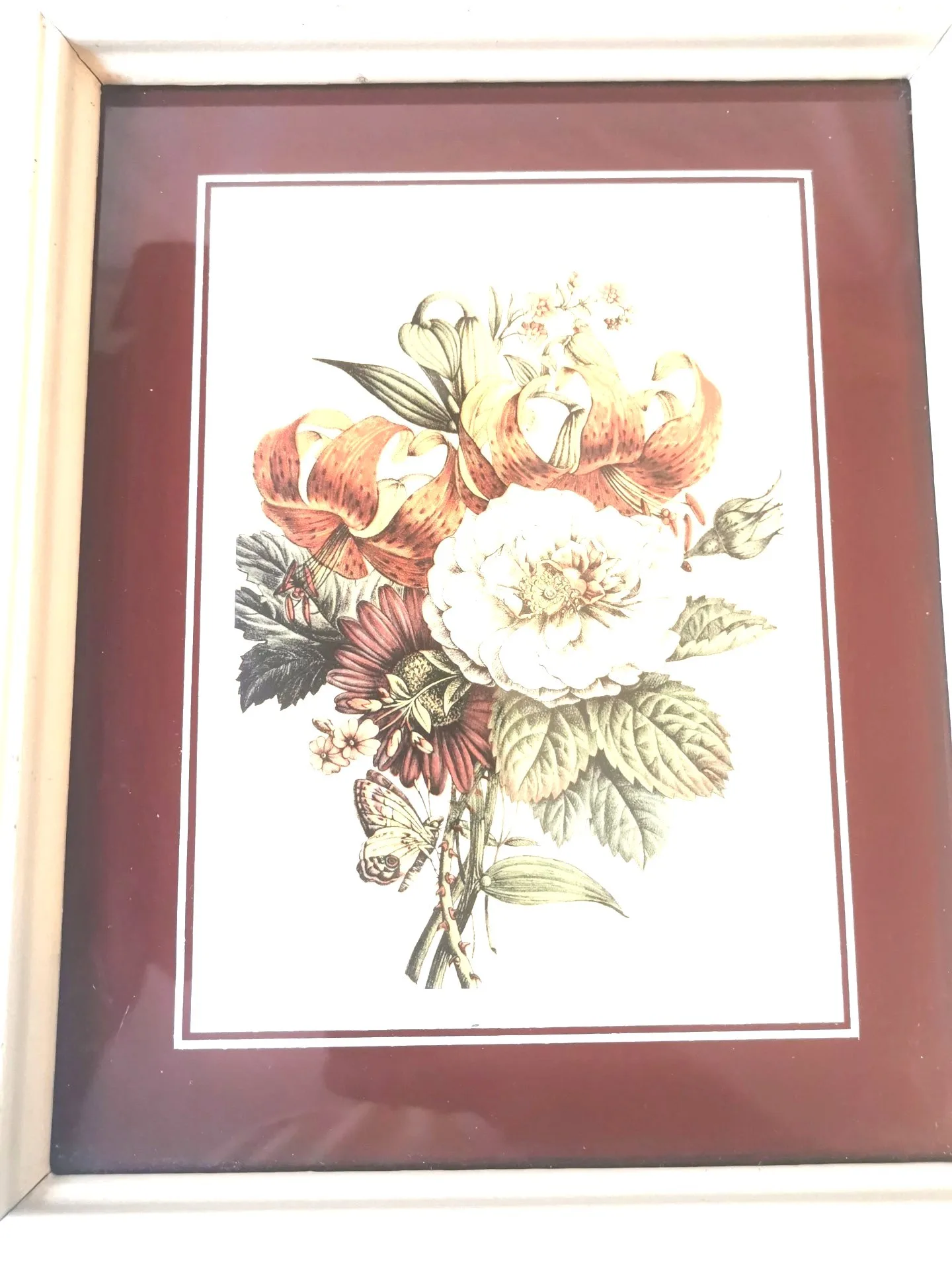 Vintage Botanical Floral Print Tiger Lily White Rose Butterfly image indicator(2)