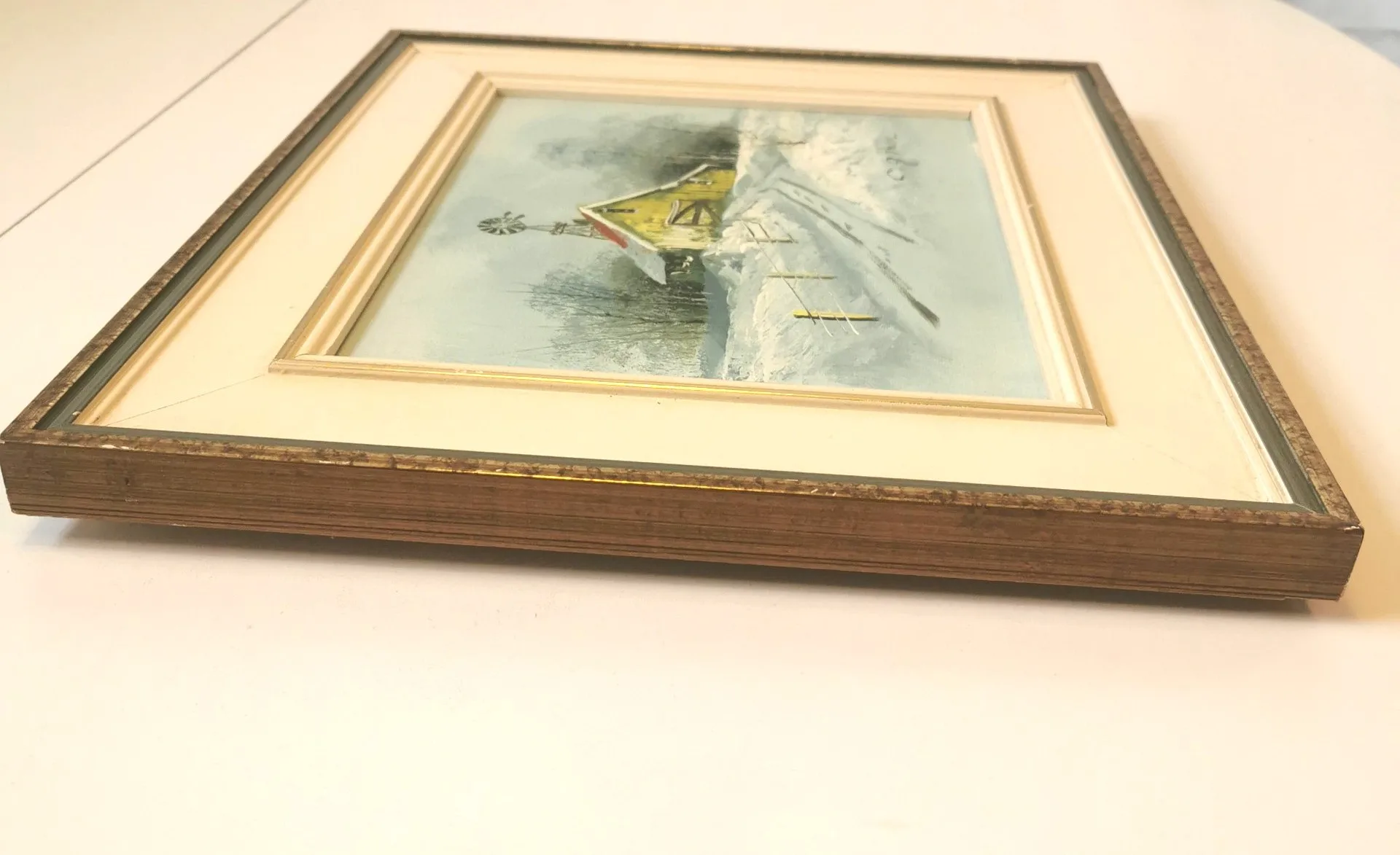 Vintage C. Gibbon Oil Painting Winter Barn Snow Scene on Farm image indicator(9)