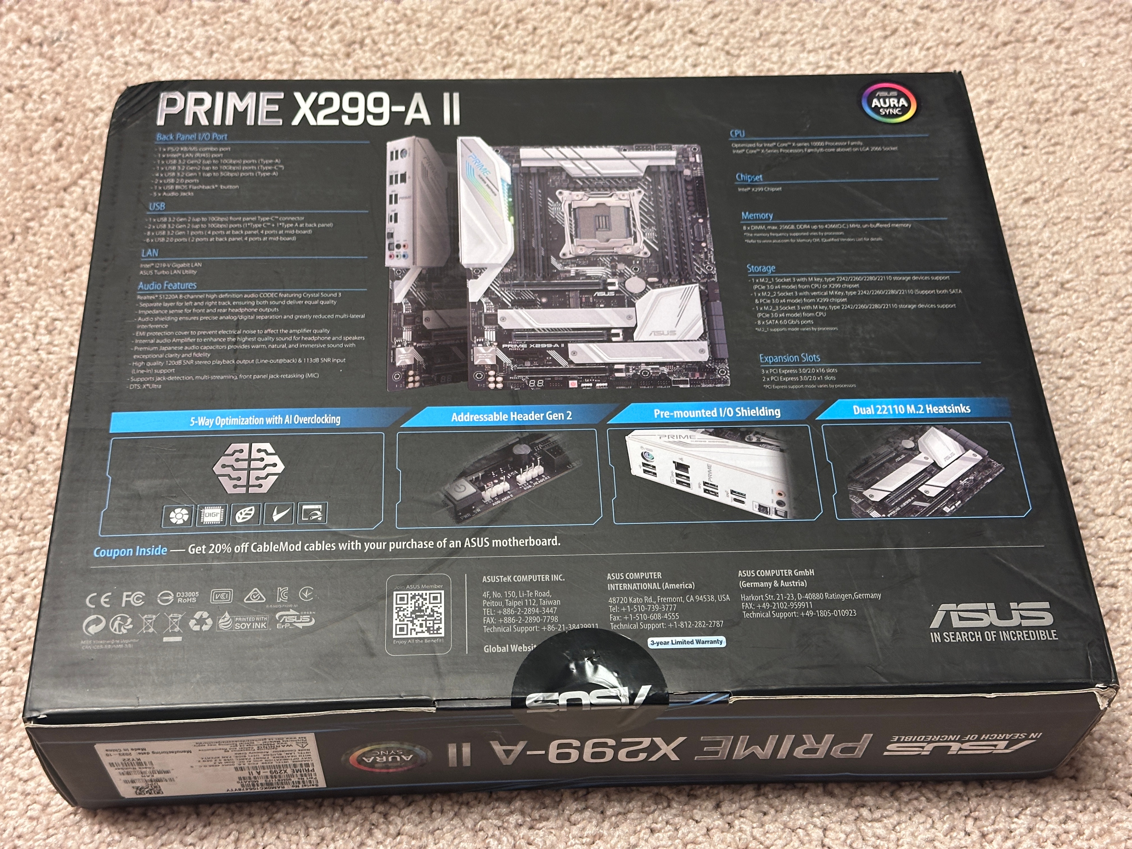 Asus Prime X299- A II ATX Motherboard NEW SEALED