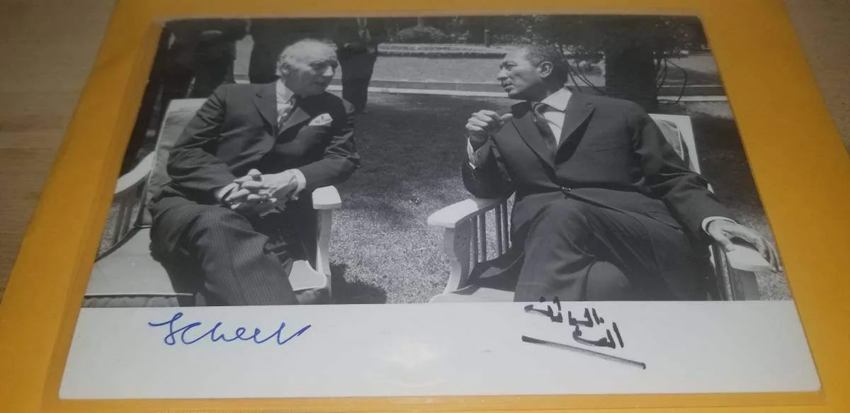 RARE Dual-Signed Photo – Anwar Sadat & Walter Scheel w/ COA thumbnail