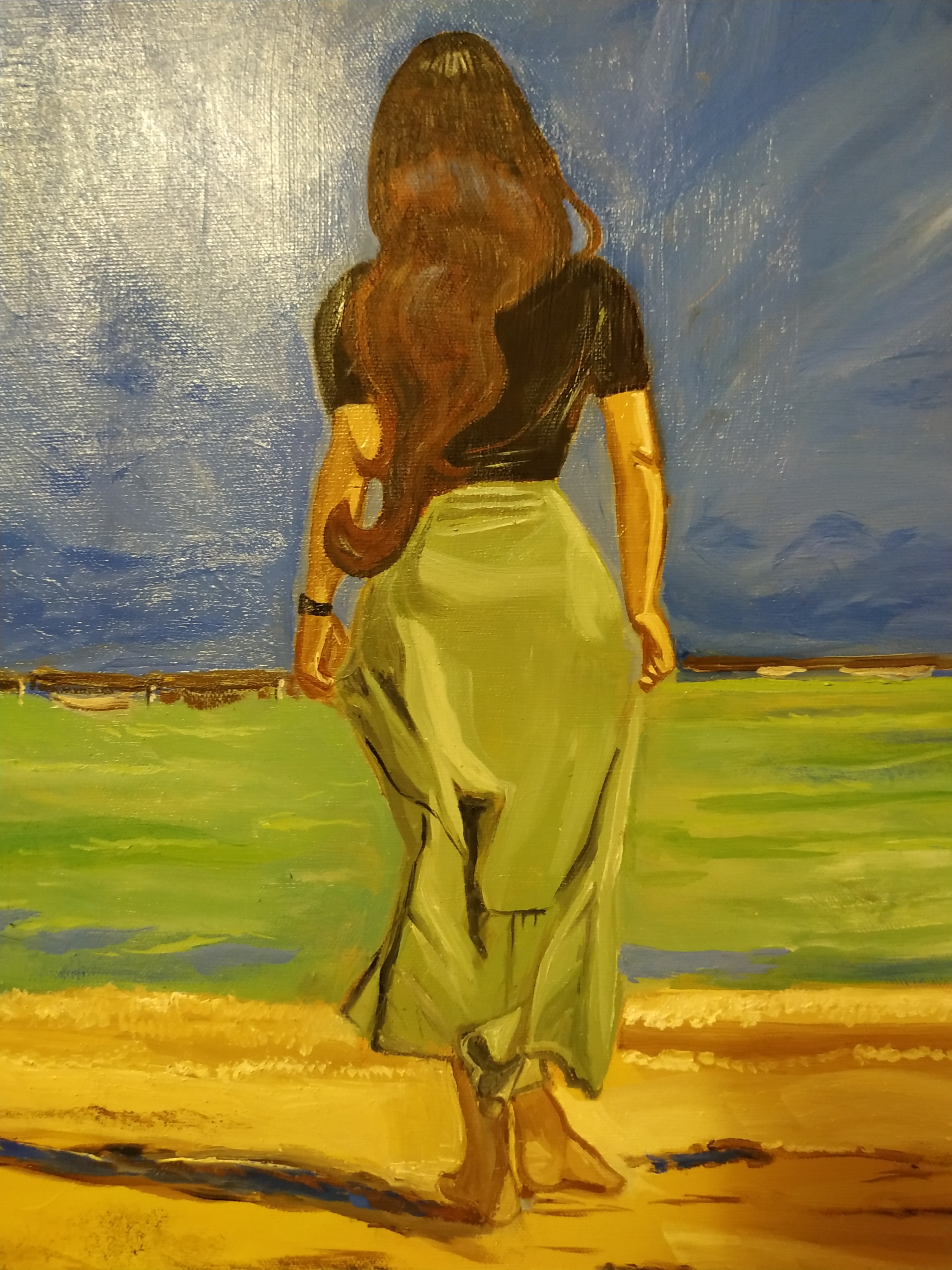 Girl at Lakeside Original Painting/Art (18 x 24 IInches) - photo 2