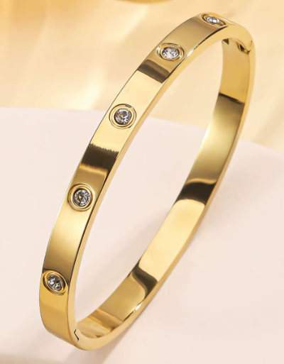Set of 3 Luxury Stainless Steel Crystal Bangles - photo 4