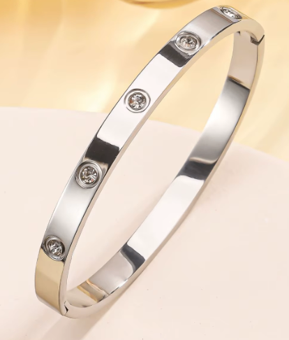 Set of 3 Luxury Stainless Steel Crystal Bangles - photo 3