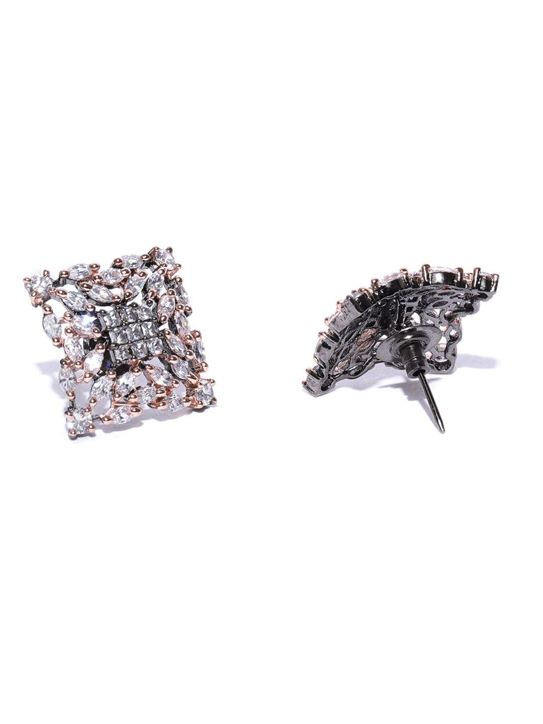 Primium Sparkling Rose Gold Plated American Diamond Stud Earring - photo 4