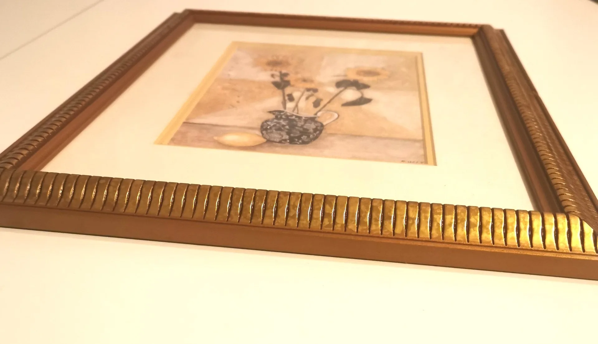 S. Hely” Vintage Floral Print 15″ × 13″ Signed Framed Sunflower image indicator(5)